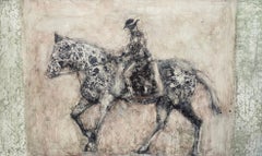 July Rider (black & white, horse, animal painting, patterns, figure)