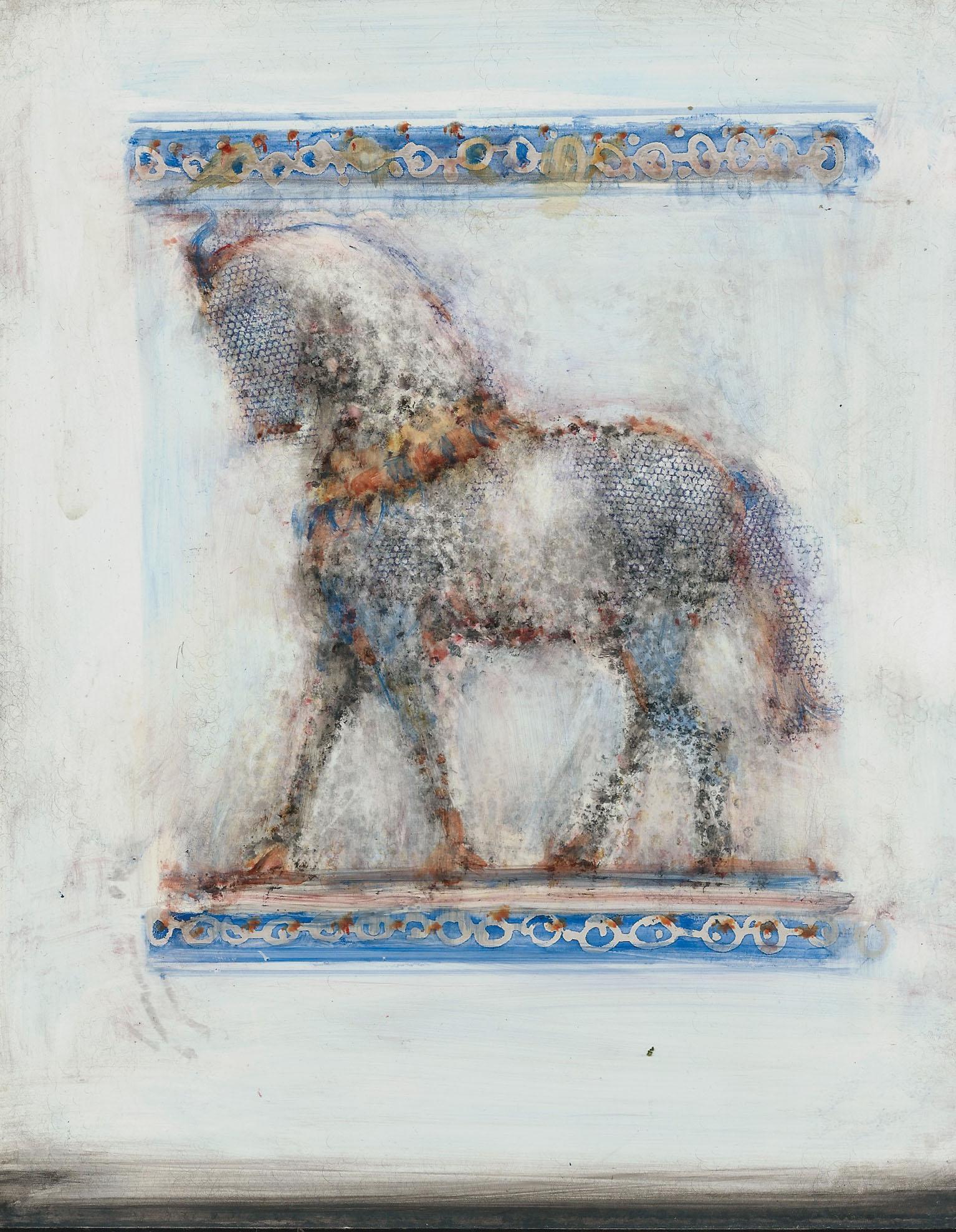 Alicia Rothman Animal Painting - Nino, mixed media, oil on panel, blurred and abstract horse