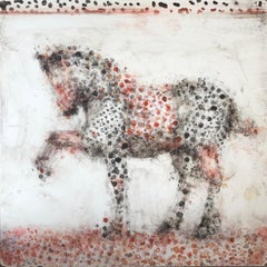Red and Black Dots, oil painting on panel of horse, earth tones