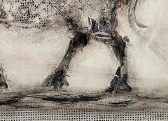 Toro 2, abstracted oil painting of bull, black and white, neutral earth tones