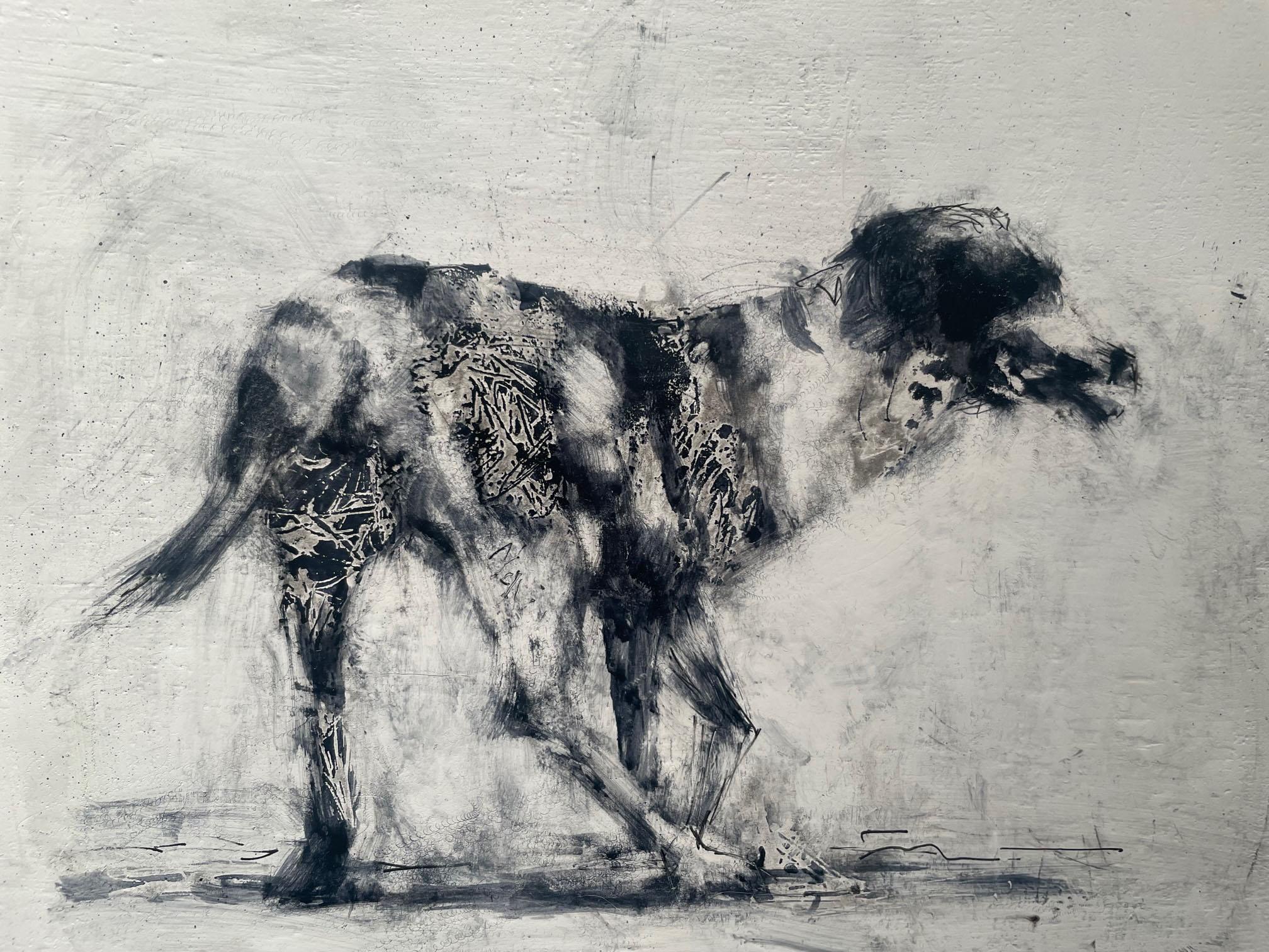 Alicia Rothman Animal Painting - Turning Dog