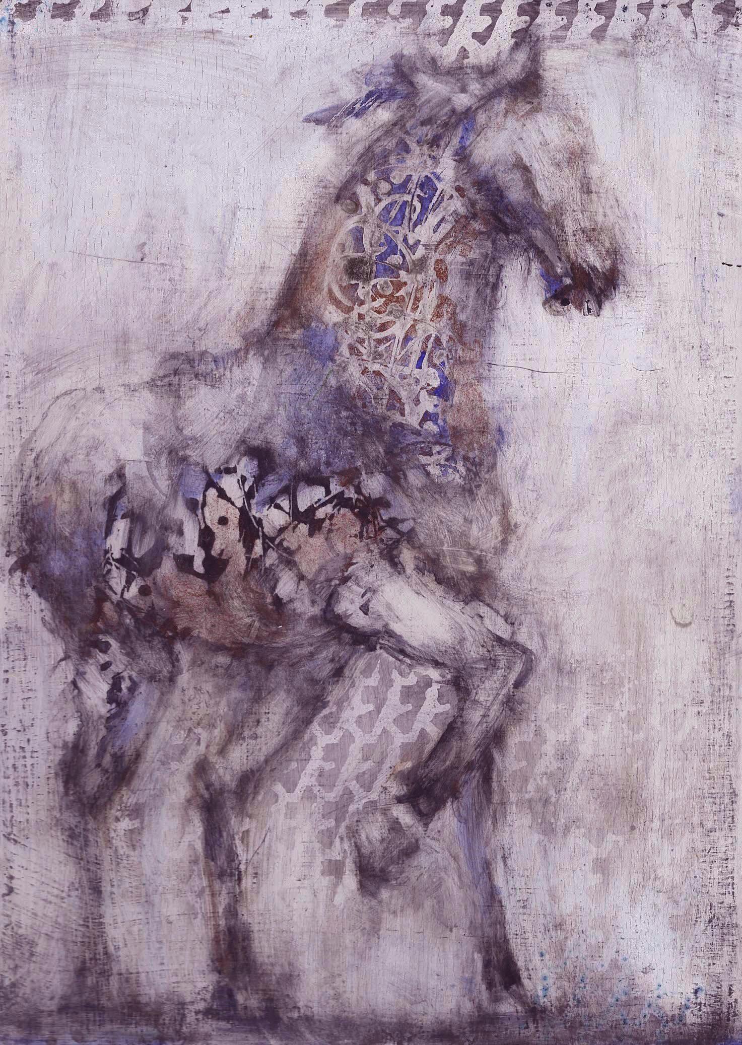 Alicia Rothman Animal Painting - White Horse Charging