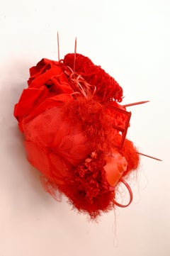 PRICK - Red, Monochrome Wall Hanging Sculpture w/ Found Objects