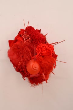 PRICK - Red, Monochrome Wall Hanging Sculpture w/ Found Objects