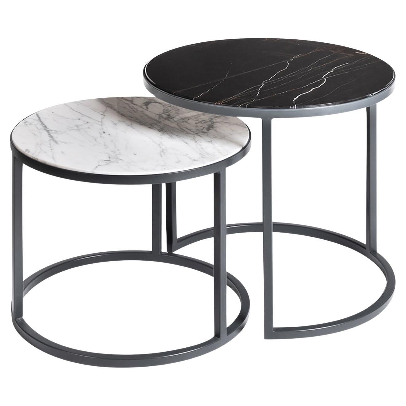 Alicudi and Filicudi Set of 2 Carrara/Marquina Round Coffee Tables For Sale