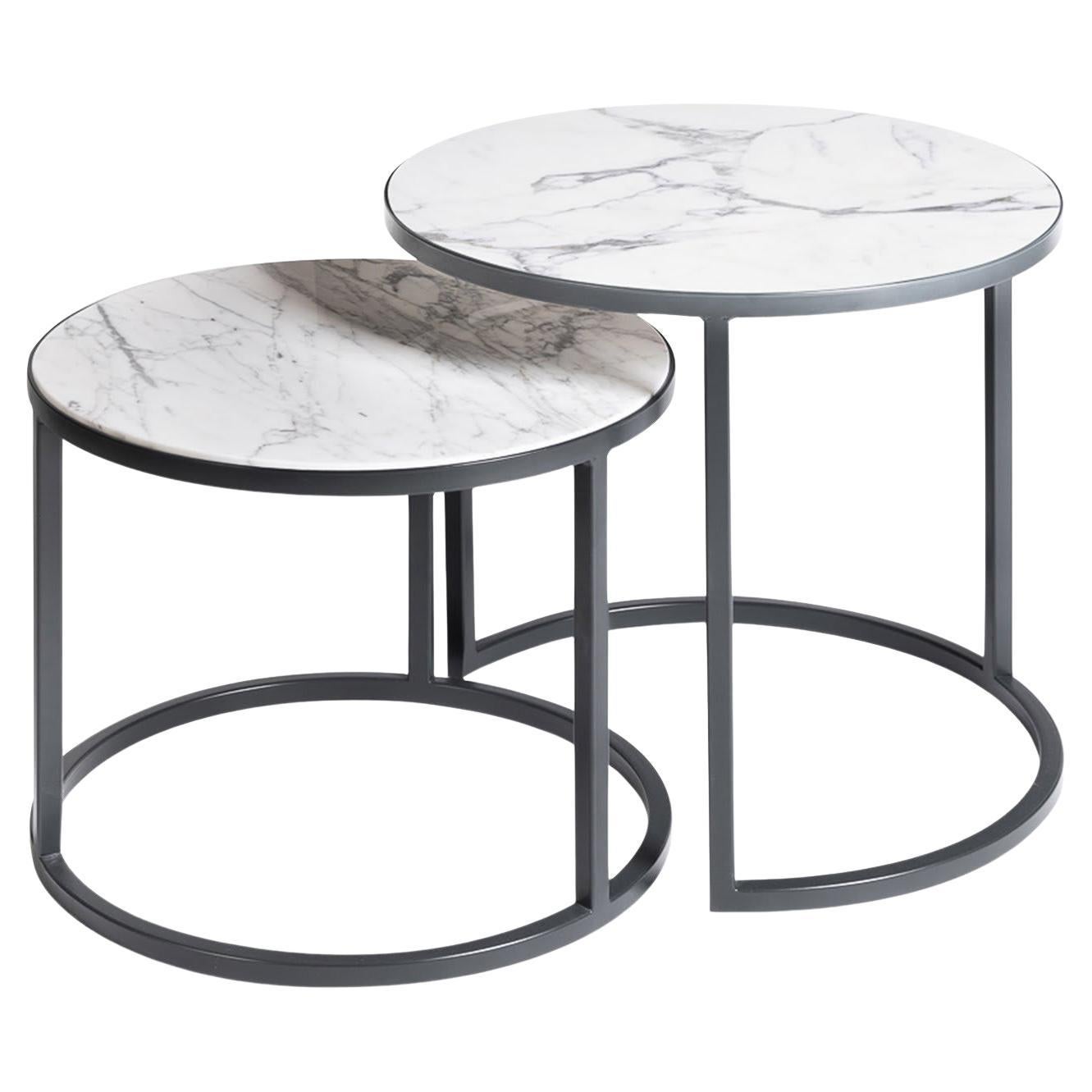 Alicudi and Filicudi Set of 2 Carrara Round Coffee Tables For Sale
