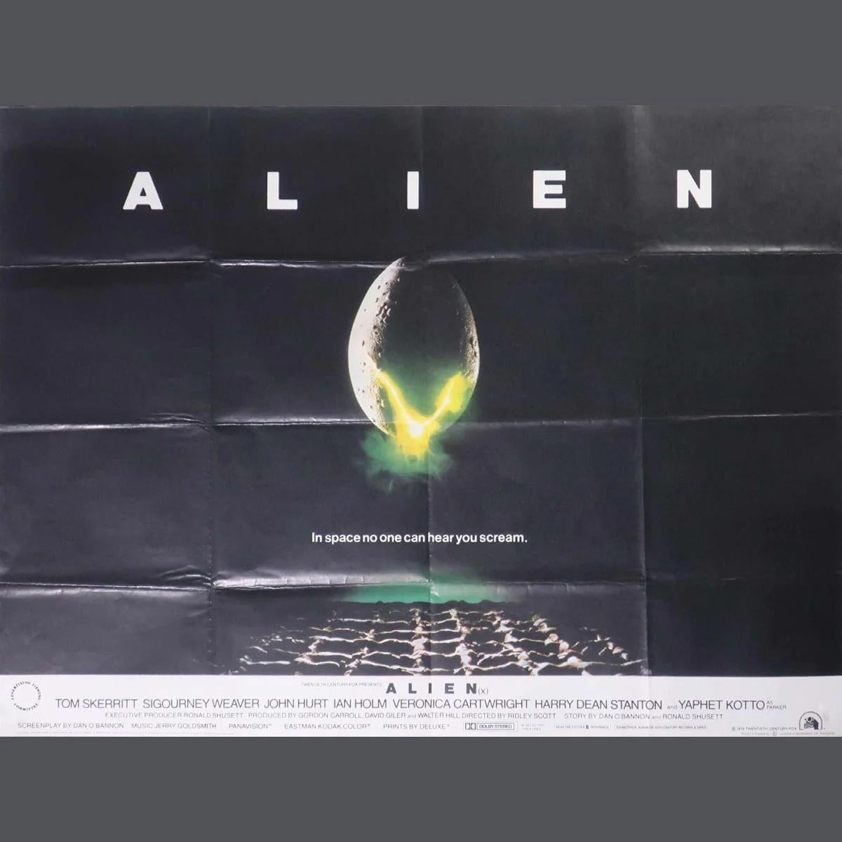 Alien (1979)
Original British Quad (30 X 40 Zoll)

Alien ist zwar technisch gesehen ein Science-Fiction-Film, aber auch einer der besten Horror- und Spannungsfilme, die je gedreht wurden, und wird von vielen als Ridley Scotts Meisterwerk angesehen.