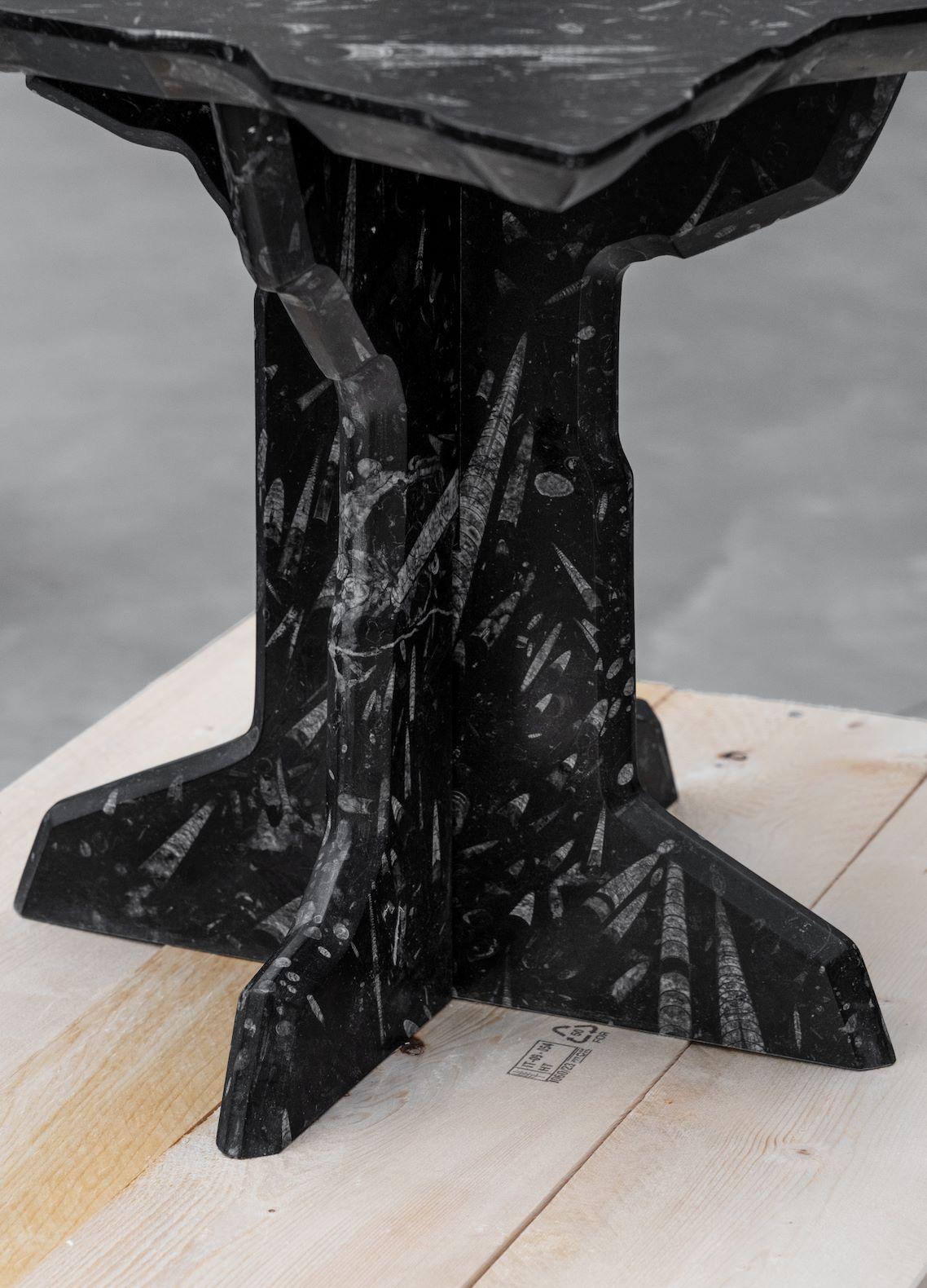 European Alien Debris Black marble Fossil side table - Limited edition series For Sale