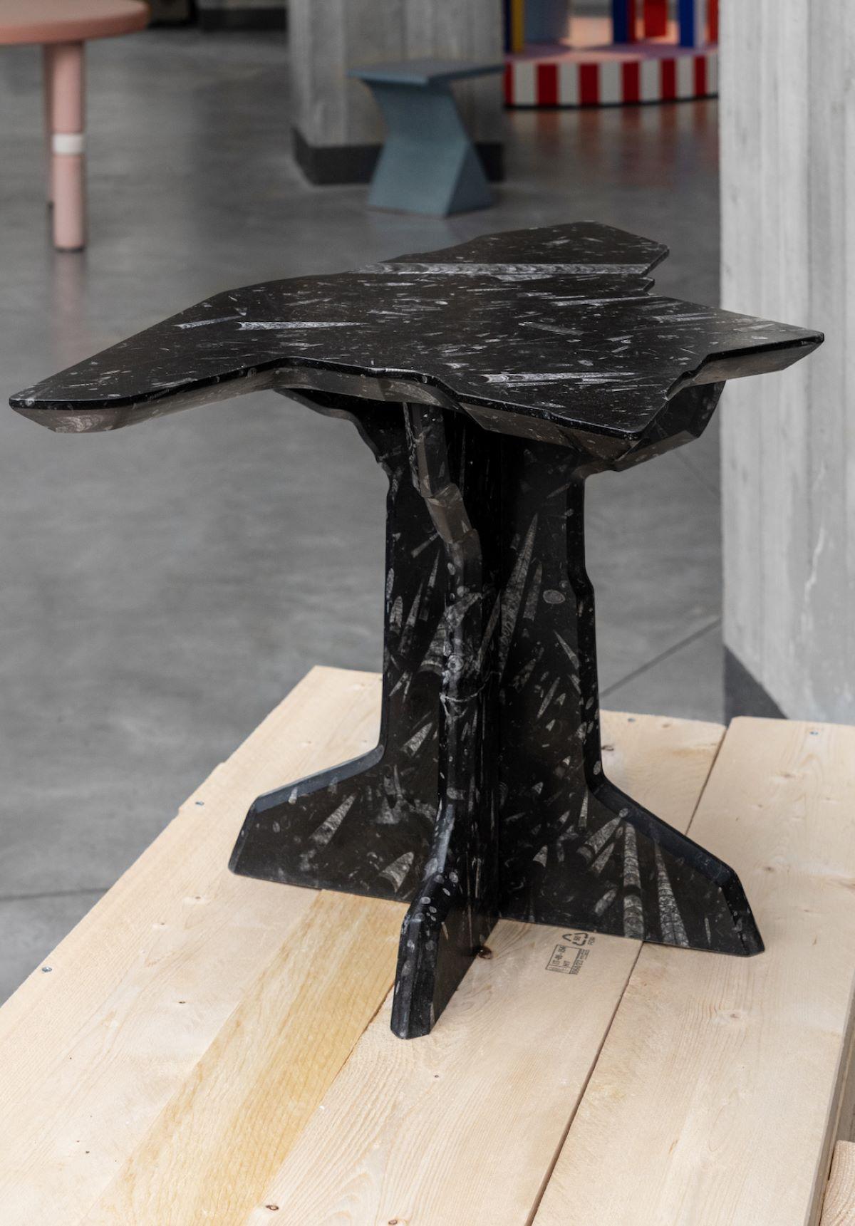 Alien Debris Black marble Fossil side table - Limited edition series In Excellent Condition For Sale In AVENZA CARRARA, IT