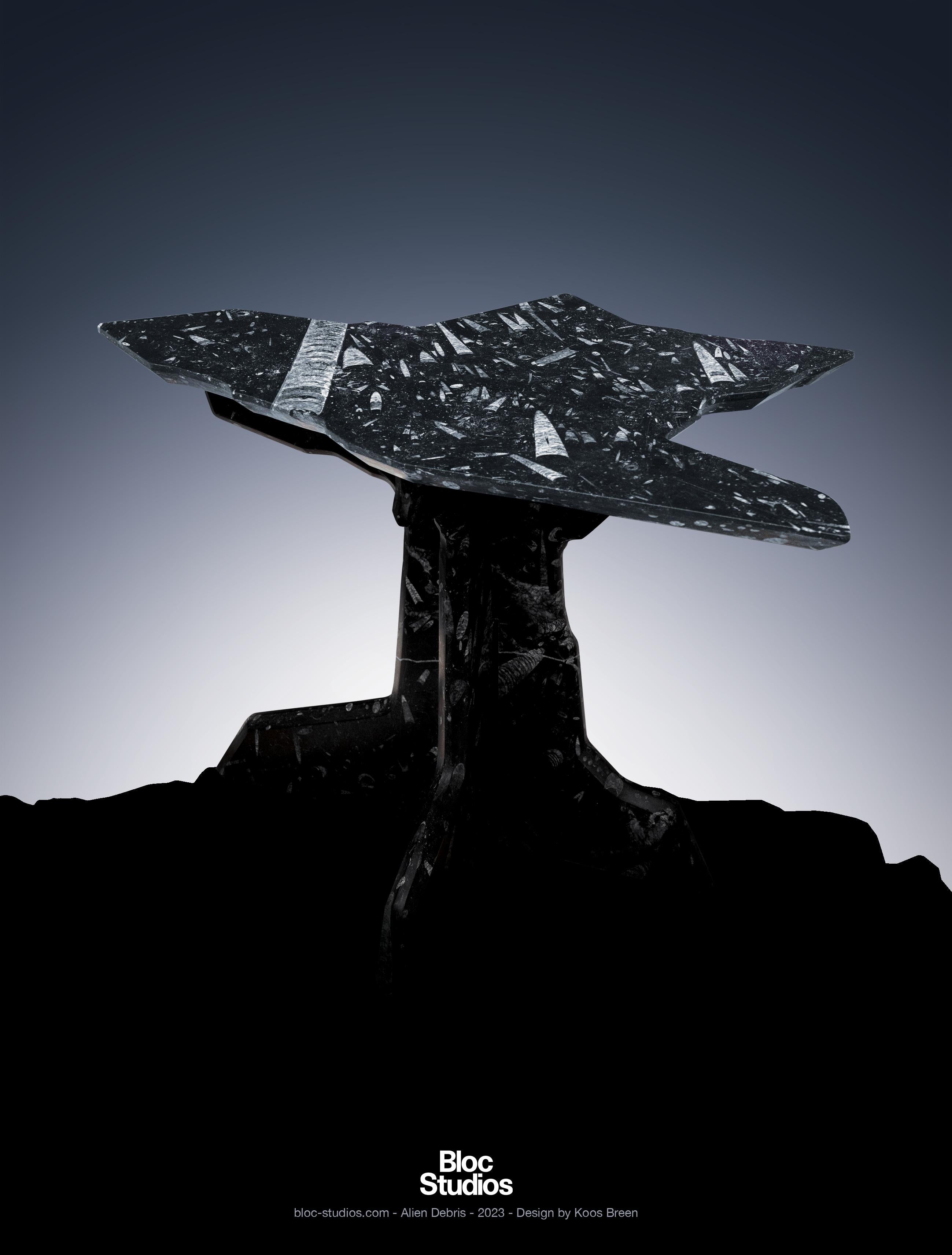 Contemporary Alien Debris Black marble Fossil side table - Limited edition series For Sale