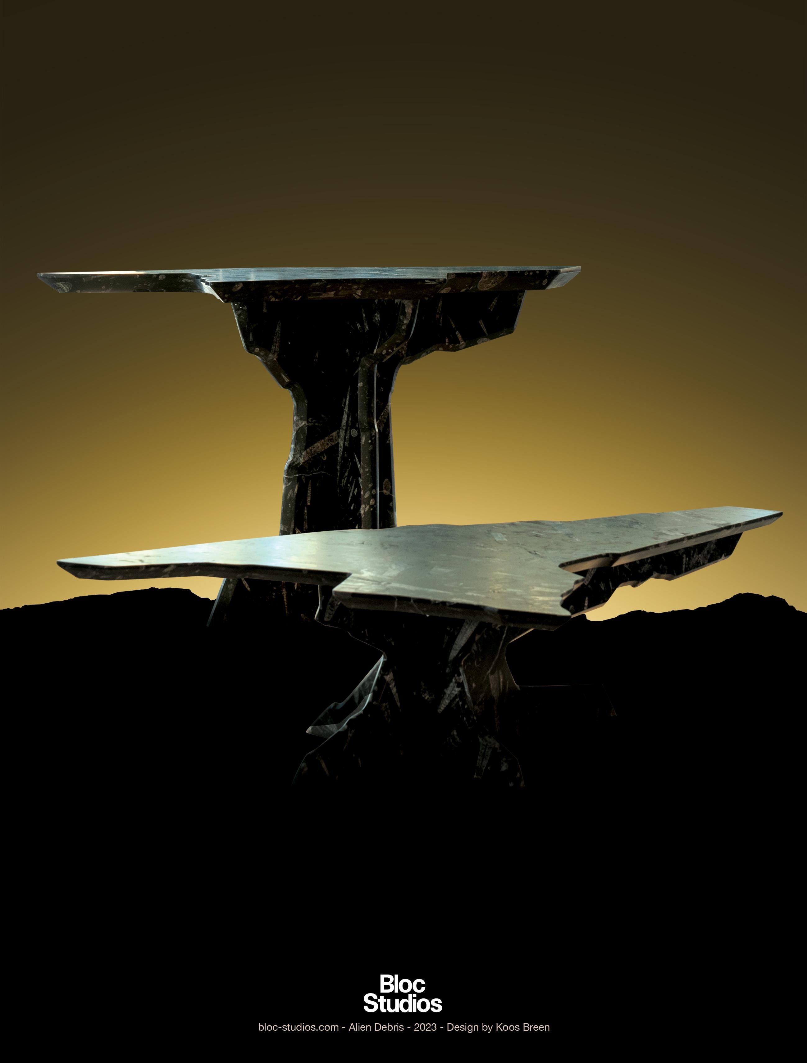 Marble Alien Debris Black marble Fossil side table - Limited edition series For Sale
