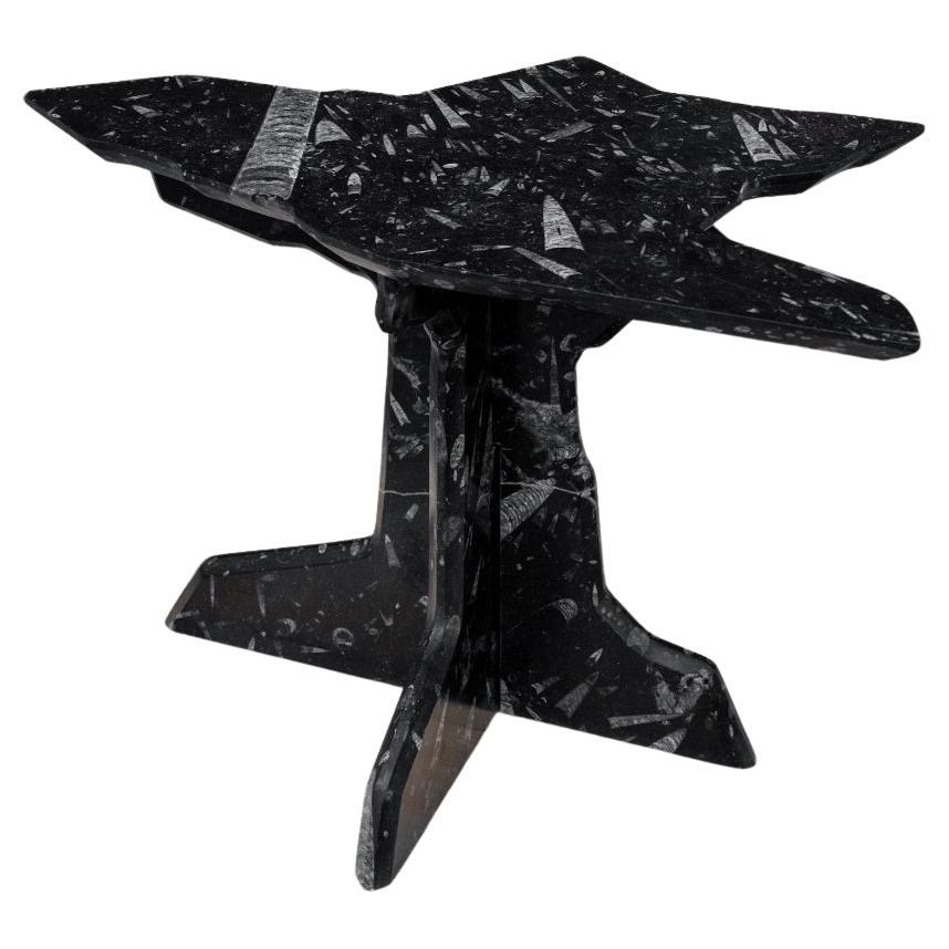 Alien Debris Black marble Fossil side table - Limited edition series For Sale