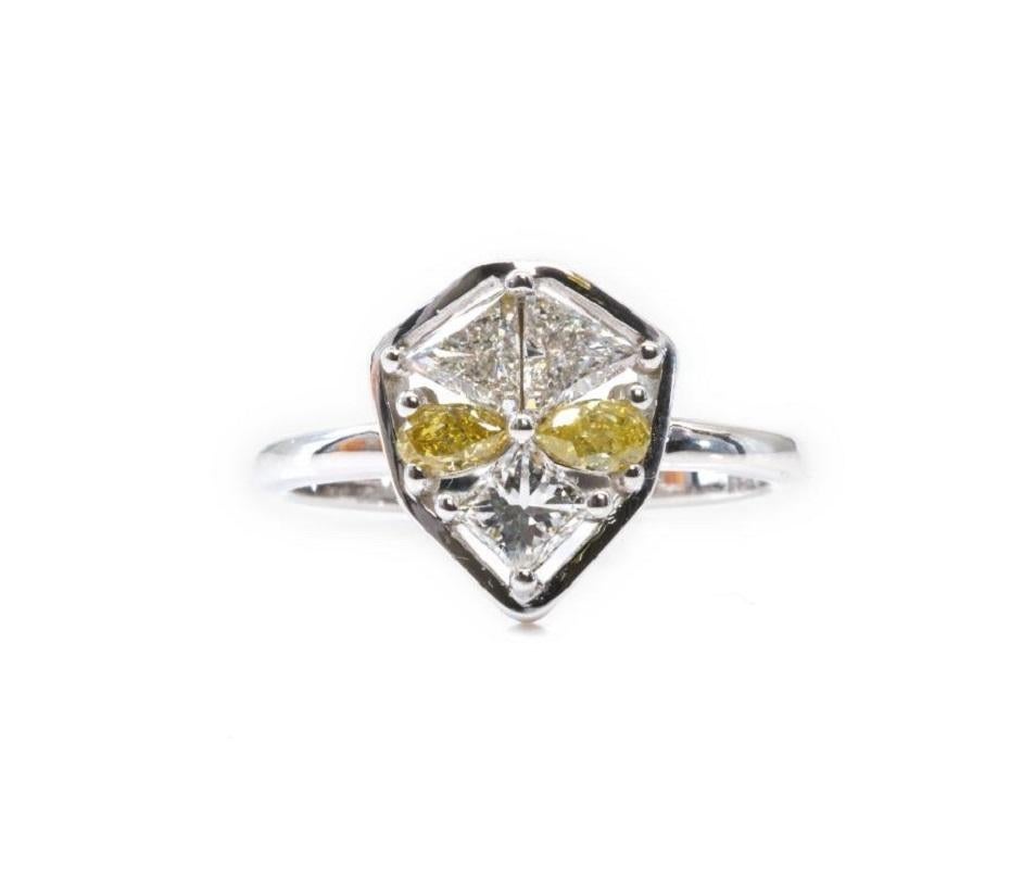 Mixed Cut Alien Design 18K White Gold Diamond Ring 0.84 Ct Natural Diamonds, AIG Cert