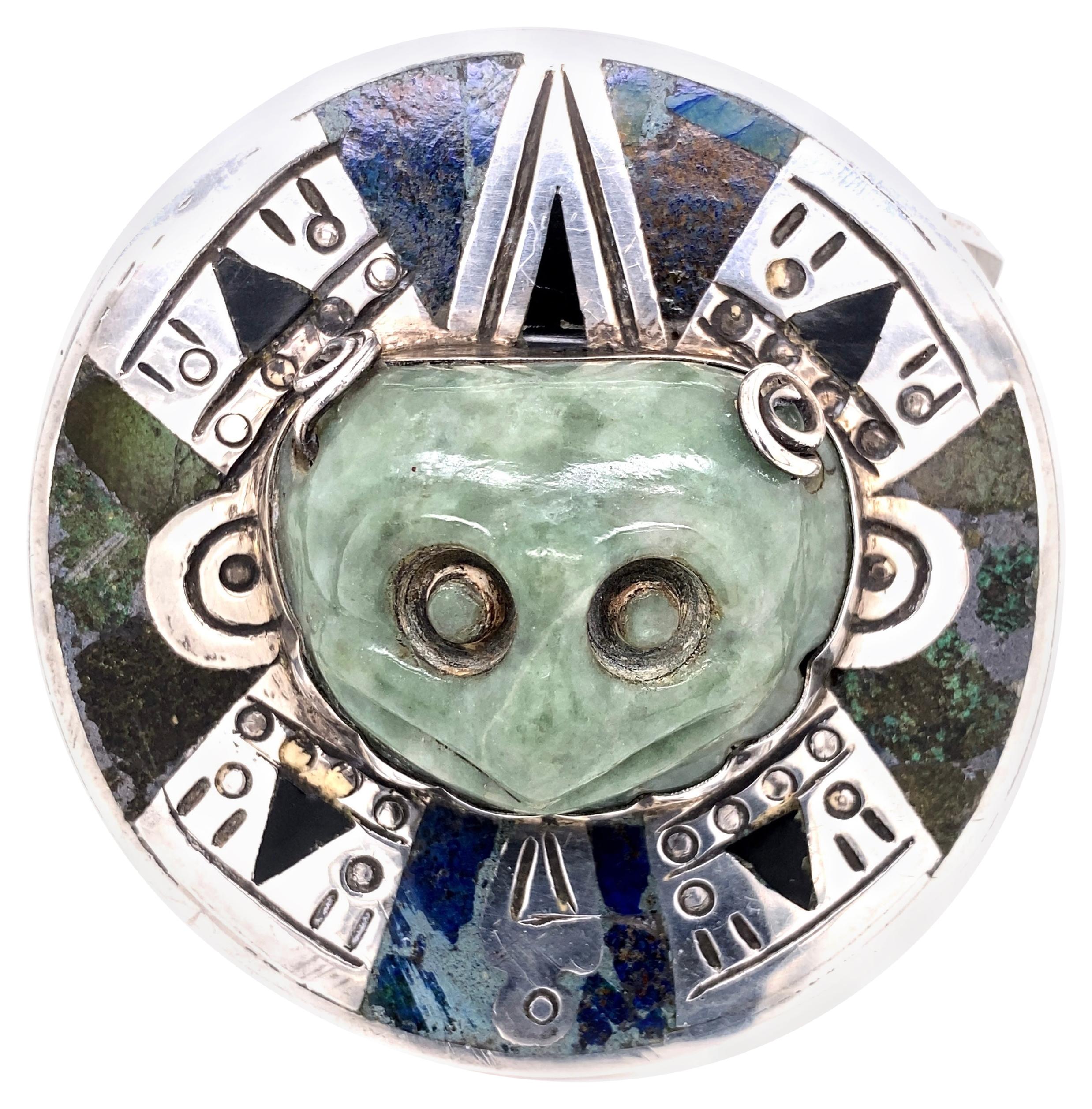 Alien Nations Nephrit Jade und Intarsien Sterlingsilber 925 Manschettenarmband