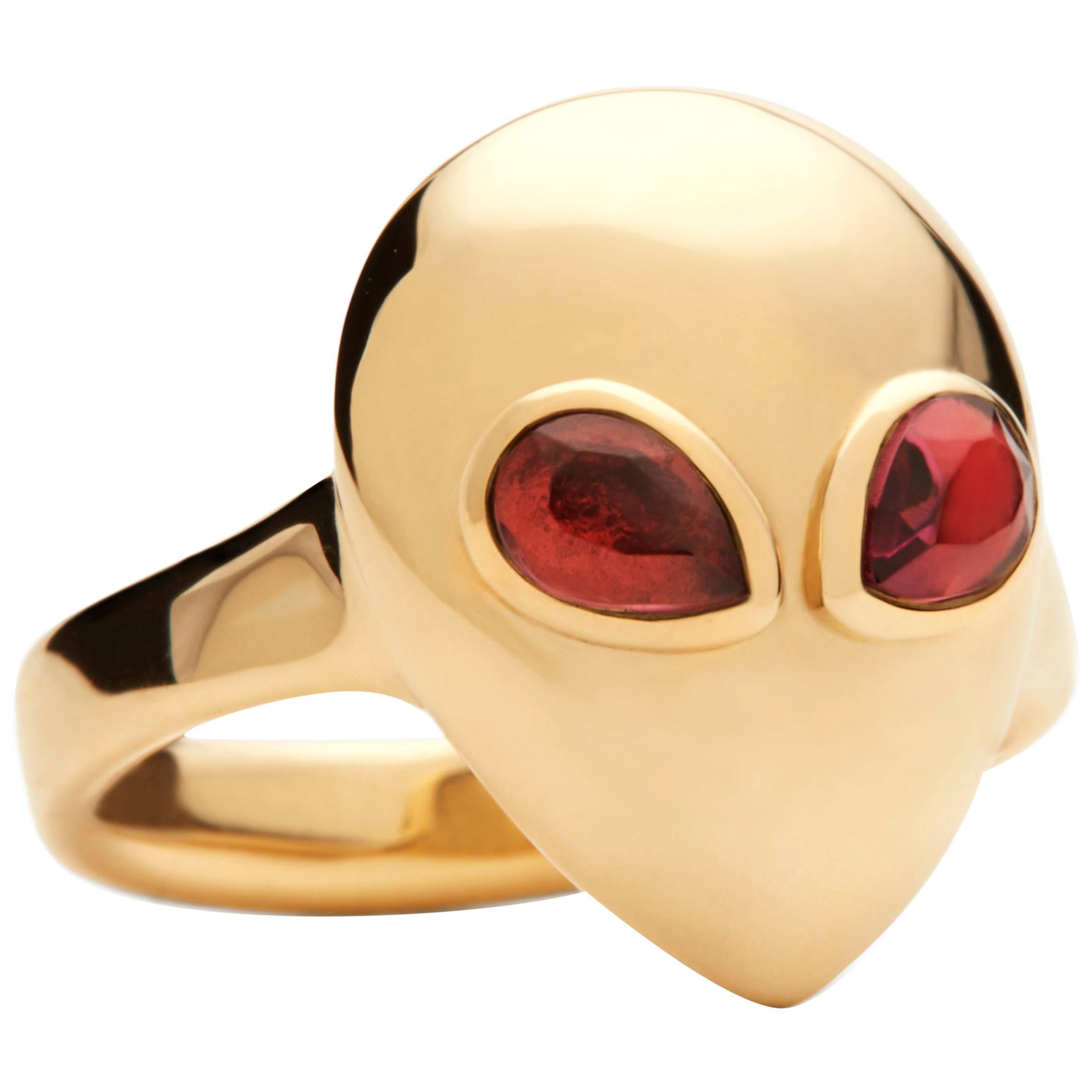 Alien Pinky, 14 Karat Yellow Gold Pink Tourmaline Ring For Sale