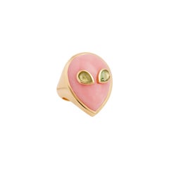 Alien Ring, 18 Karat Yellow Gold Pink Opal and Peridot, One of a Kind