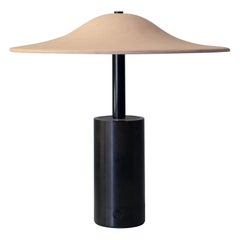 Alien Table Lamp in Black-Painted Steel and Hand-Pinched Tan or Terracotta Shade