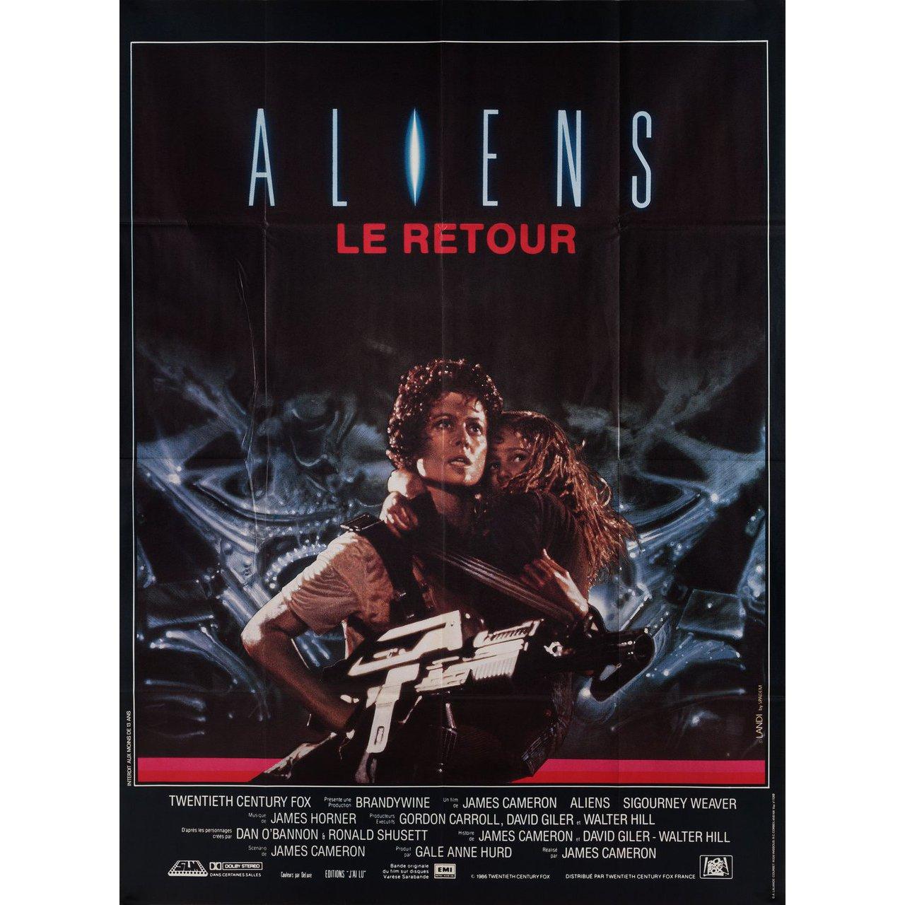 Original 1986 French grande poster for the film Aliens directed by James Cameron with Sigourney Weaver / Carrie Henn / Michael Biehn / Paul Reiser. Very Good-Fine condition, folded with printers creases. Many original posters were issued folded or