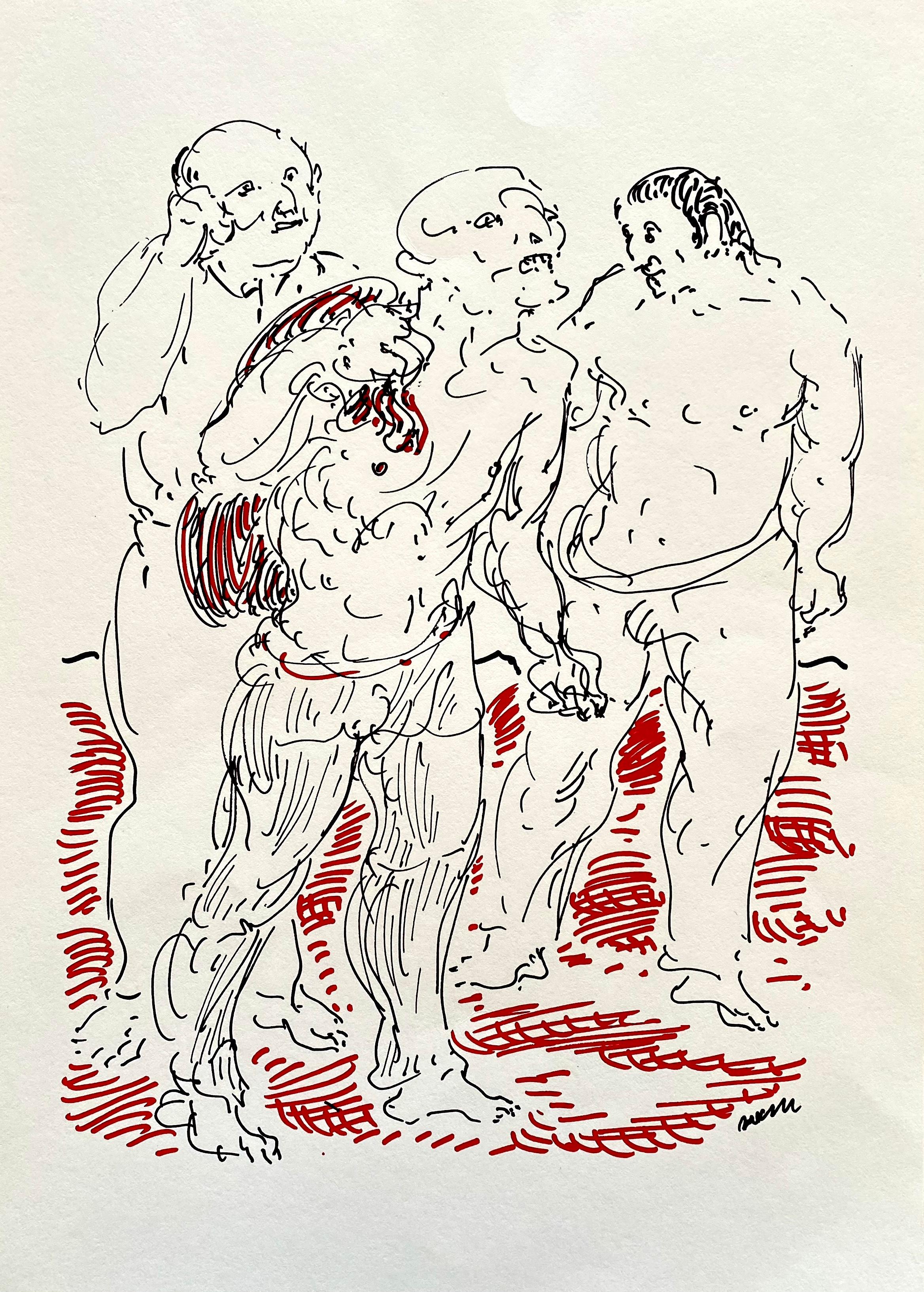 Figures-  Lithograph by Aligi Sassu - 1983