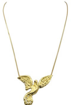 Aligi Sassu Dove of Peace 18 Karat Gold Pendant Necklace 'La Colomba Della Pace'