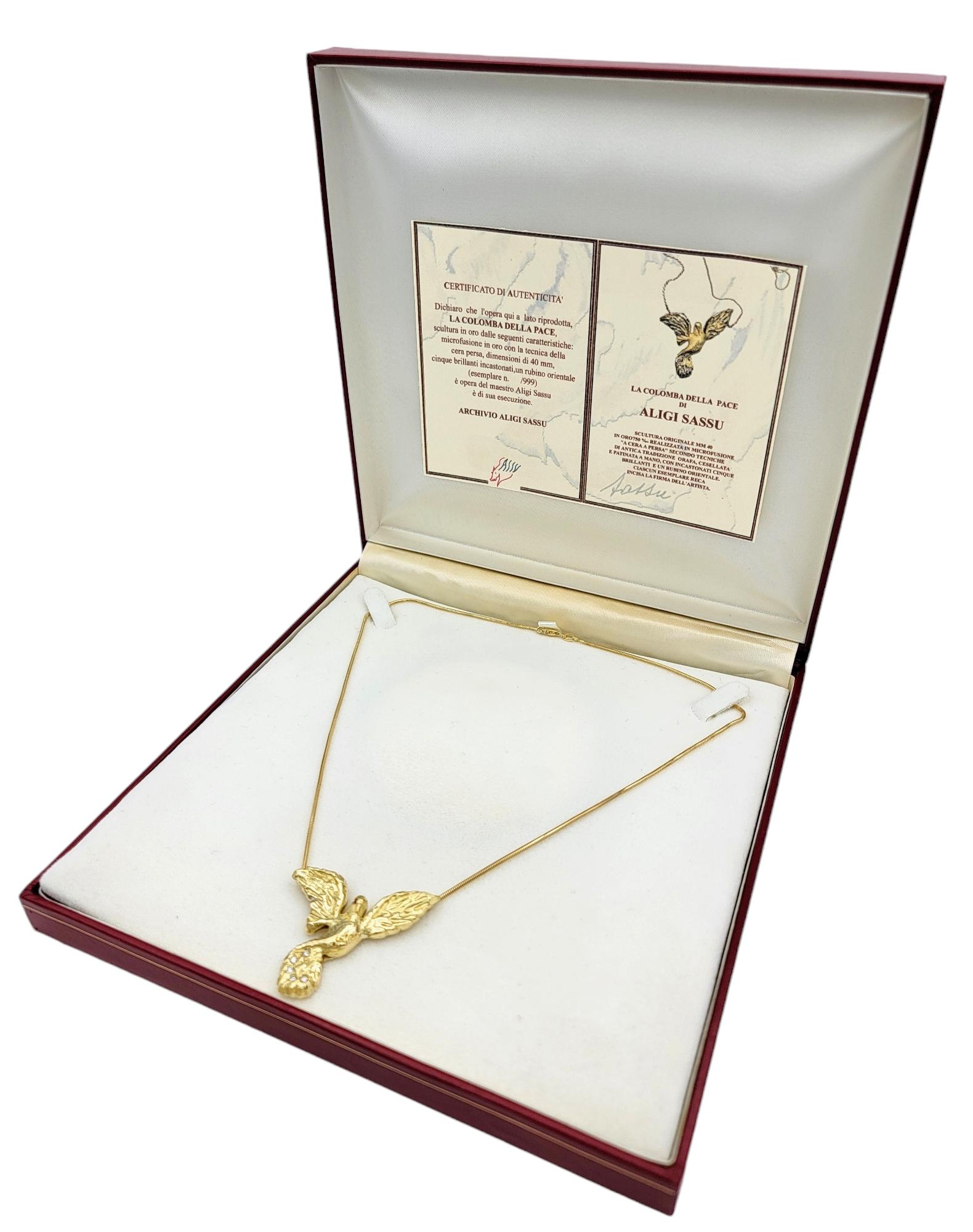 Aligi Sassu Collier pendentif colomba de paix en or 18 carats en vente 2