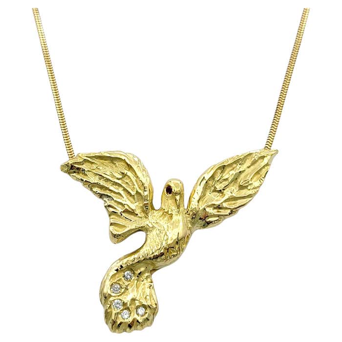 Aligi Set Aligi Sassu Dove of Peace 18 Karat Gold Pendant Necklace 'La Colomba ...