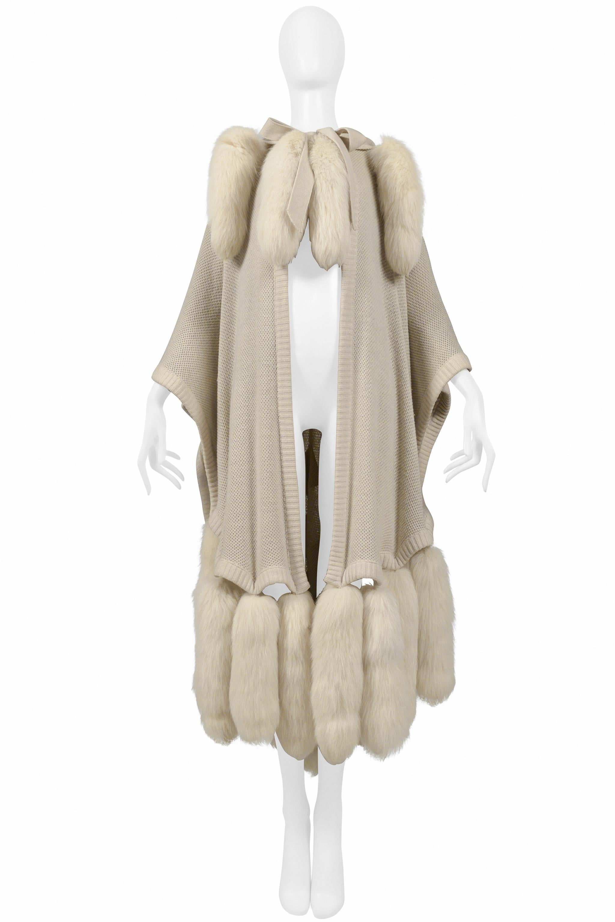 Alimia Paris Off-White Cape With Fur Tails & Leather Patches For Sale 1