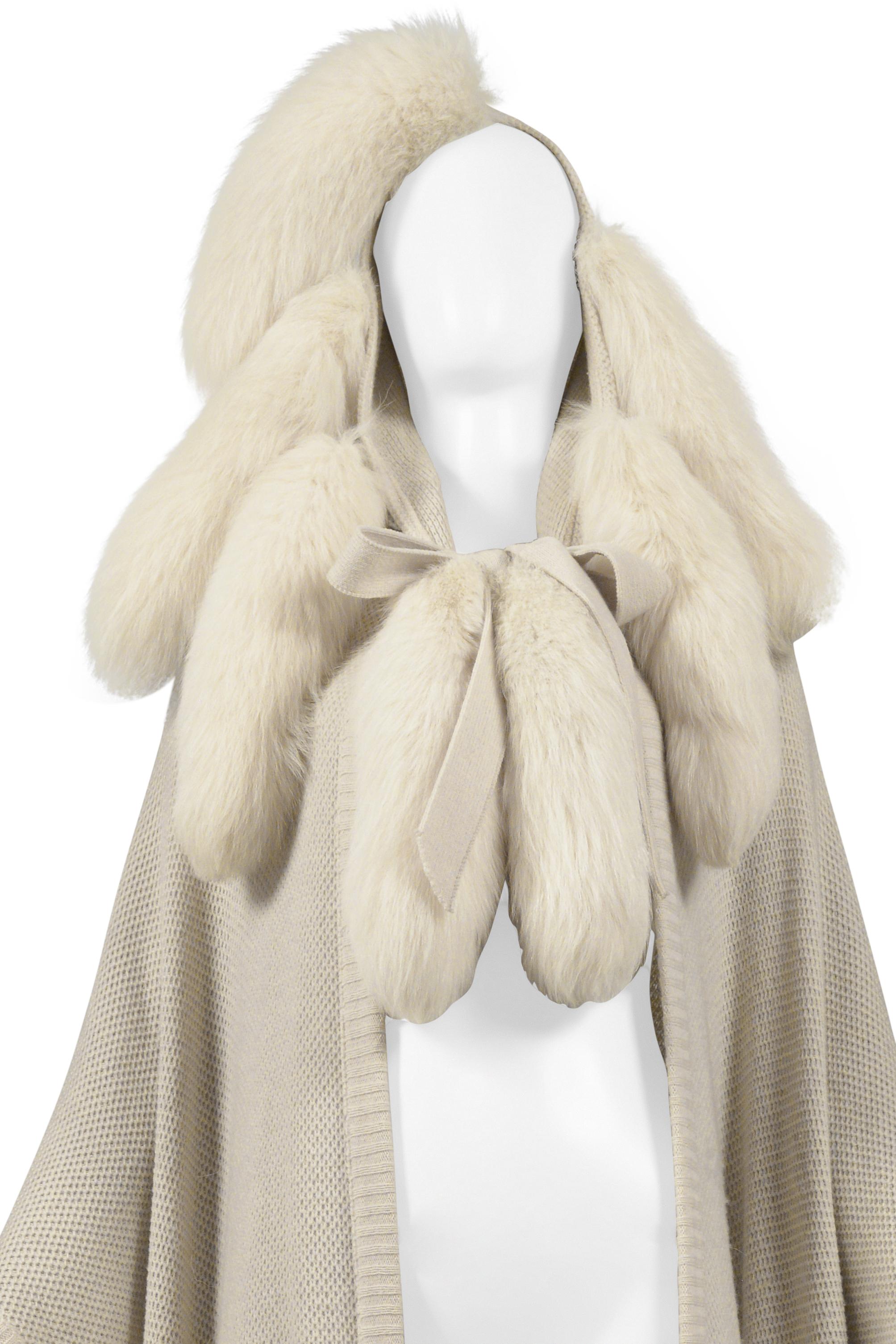Alimia Paris Off-White Cape With Fur Tails & Leather Patches For Sale 3