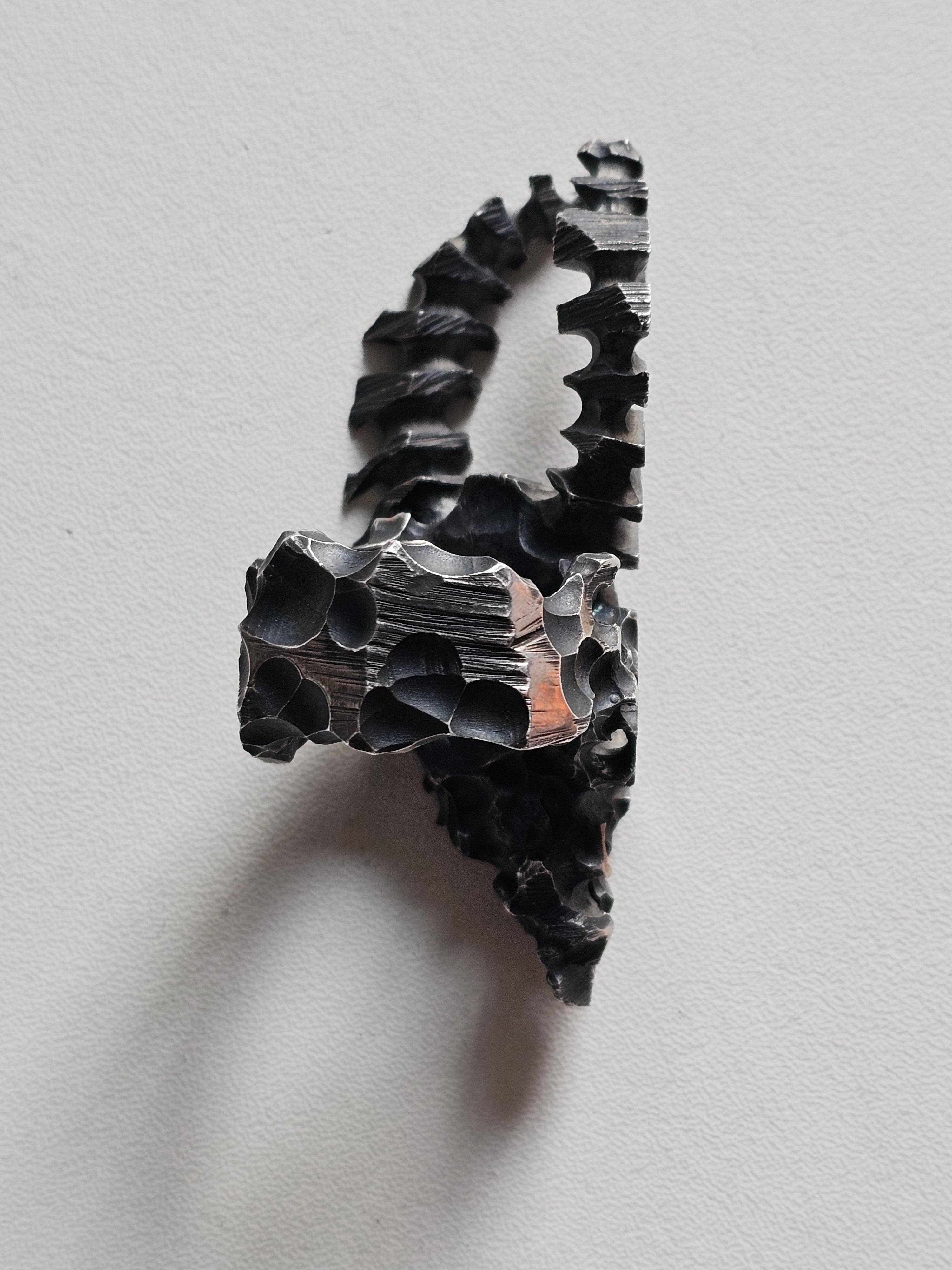 Alina Alamorean Bison Sculpted Contemporary Statement Ring Black Silver For Sale 6