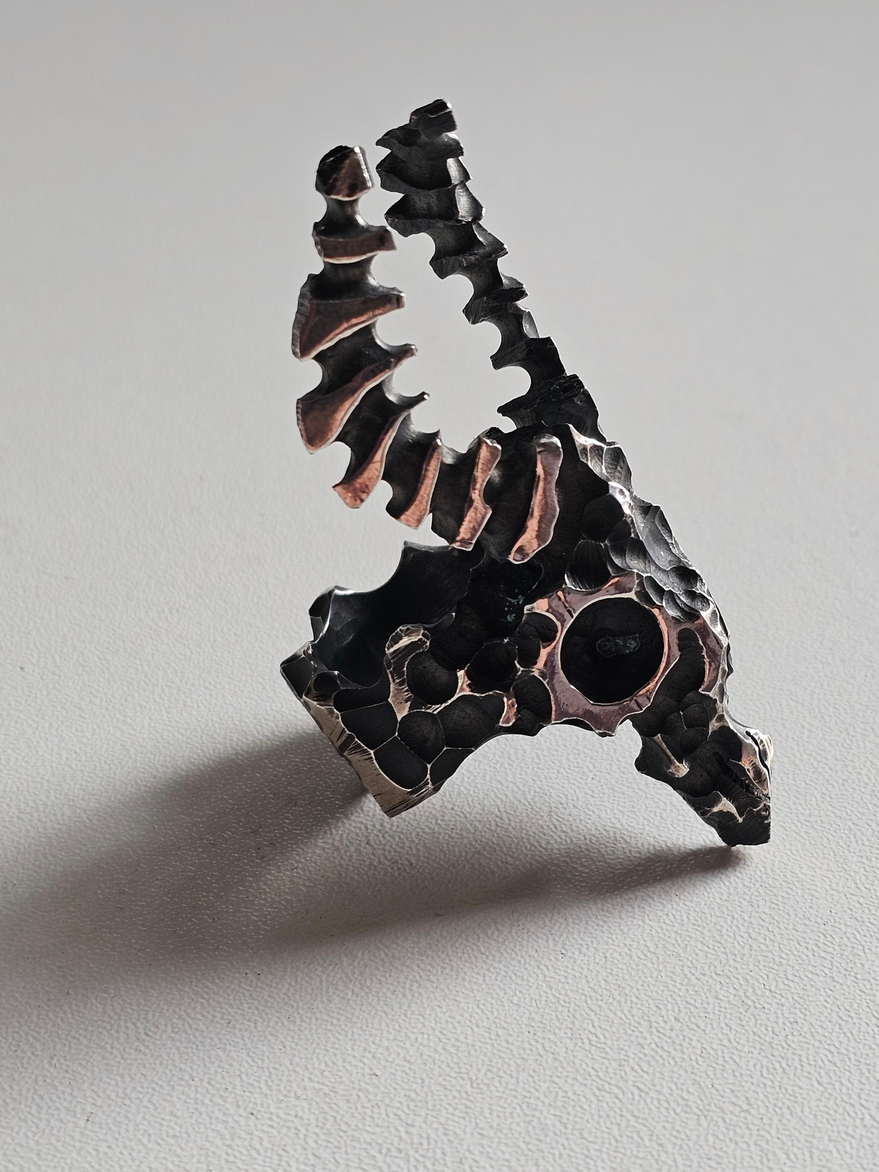 Women's or Men's Alina Alamorean Bison Sculpted Contemporary Statement Ring Black Silver For Sale