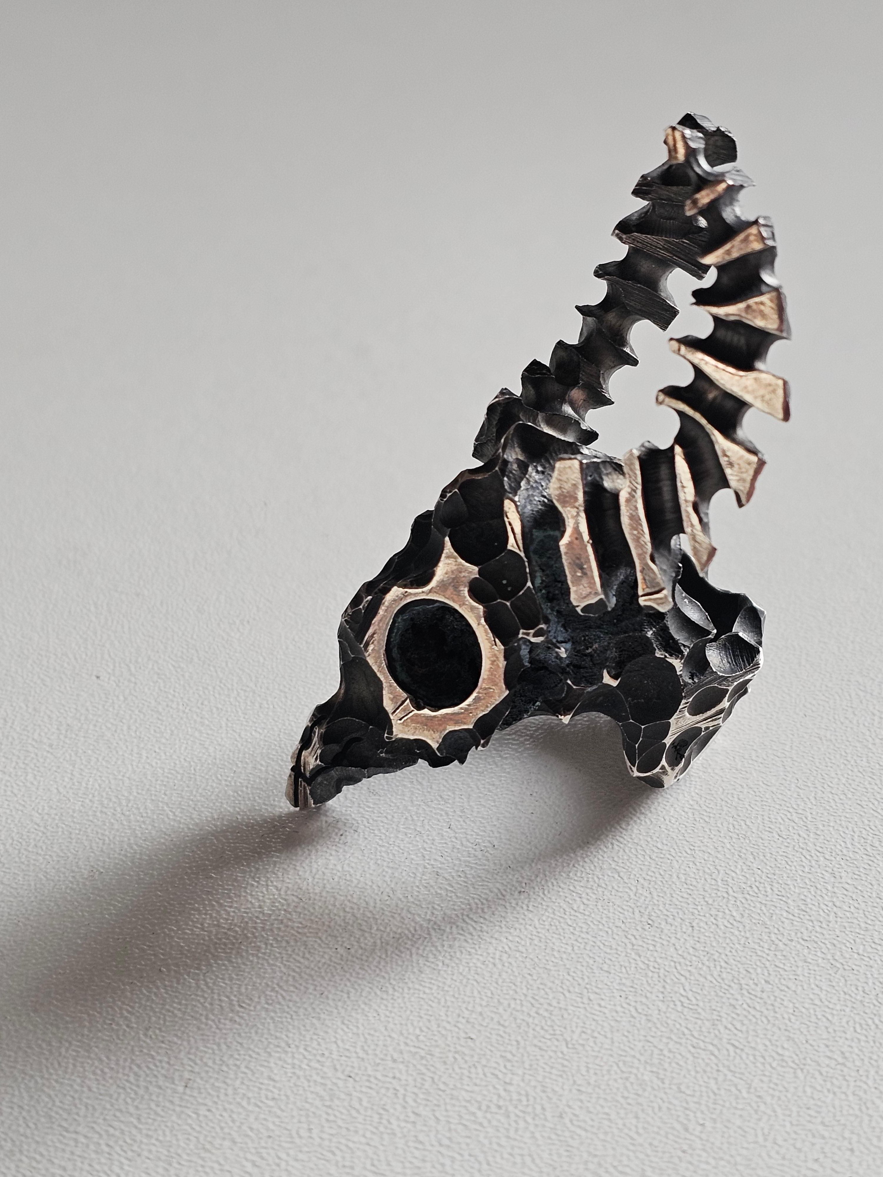 Alina Alamorean Bison Sculpted Contemporary Statement Ring Black Silver For Sale 2