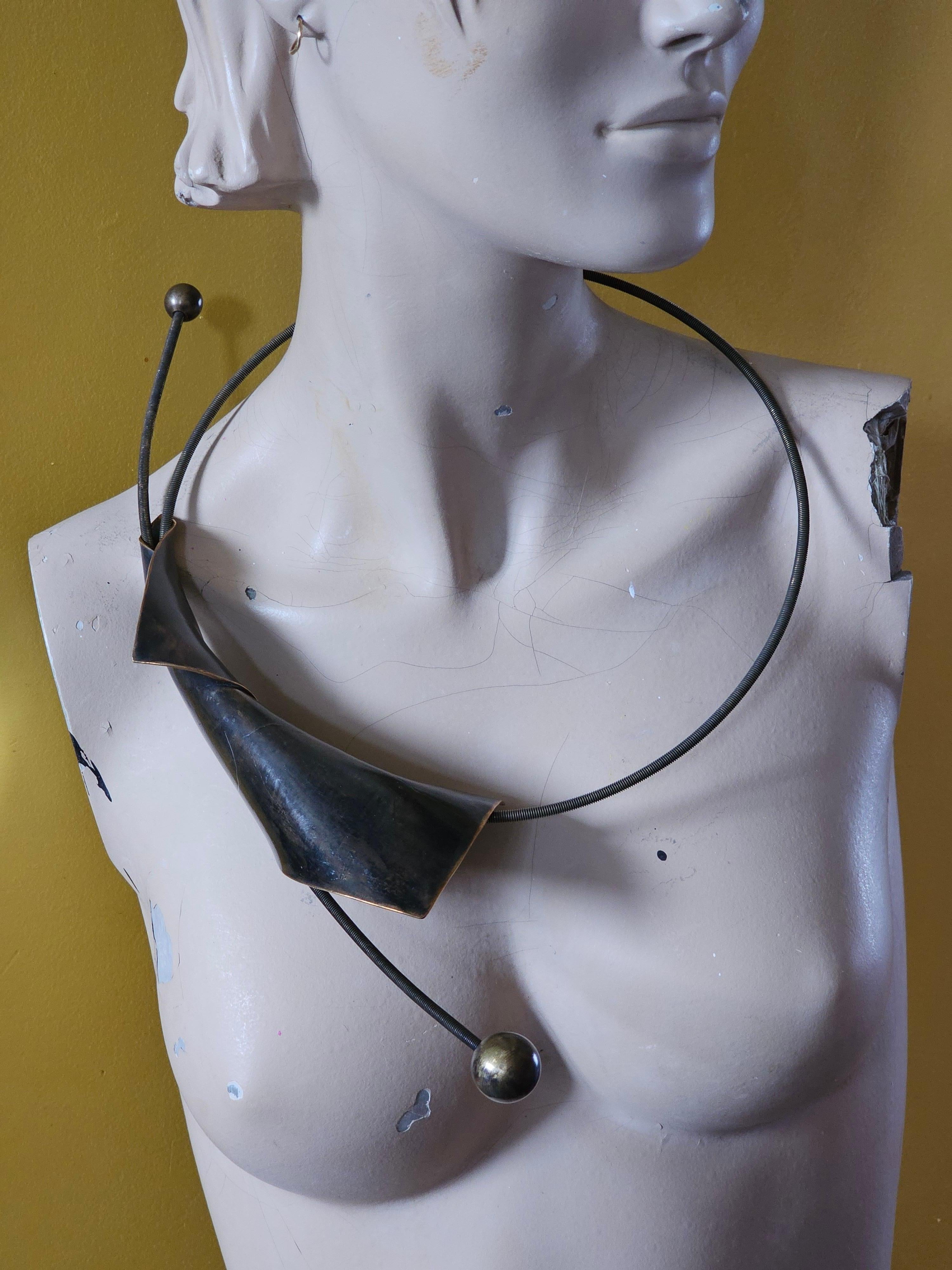 Alina Alamorean Black Moon Sculptural Contemporary Statement Necklace Bronze For Sale 8