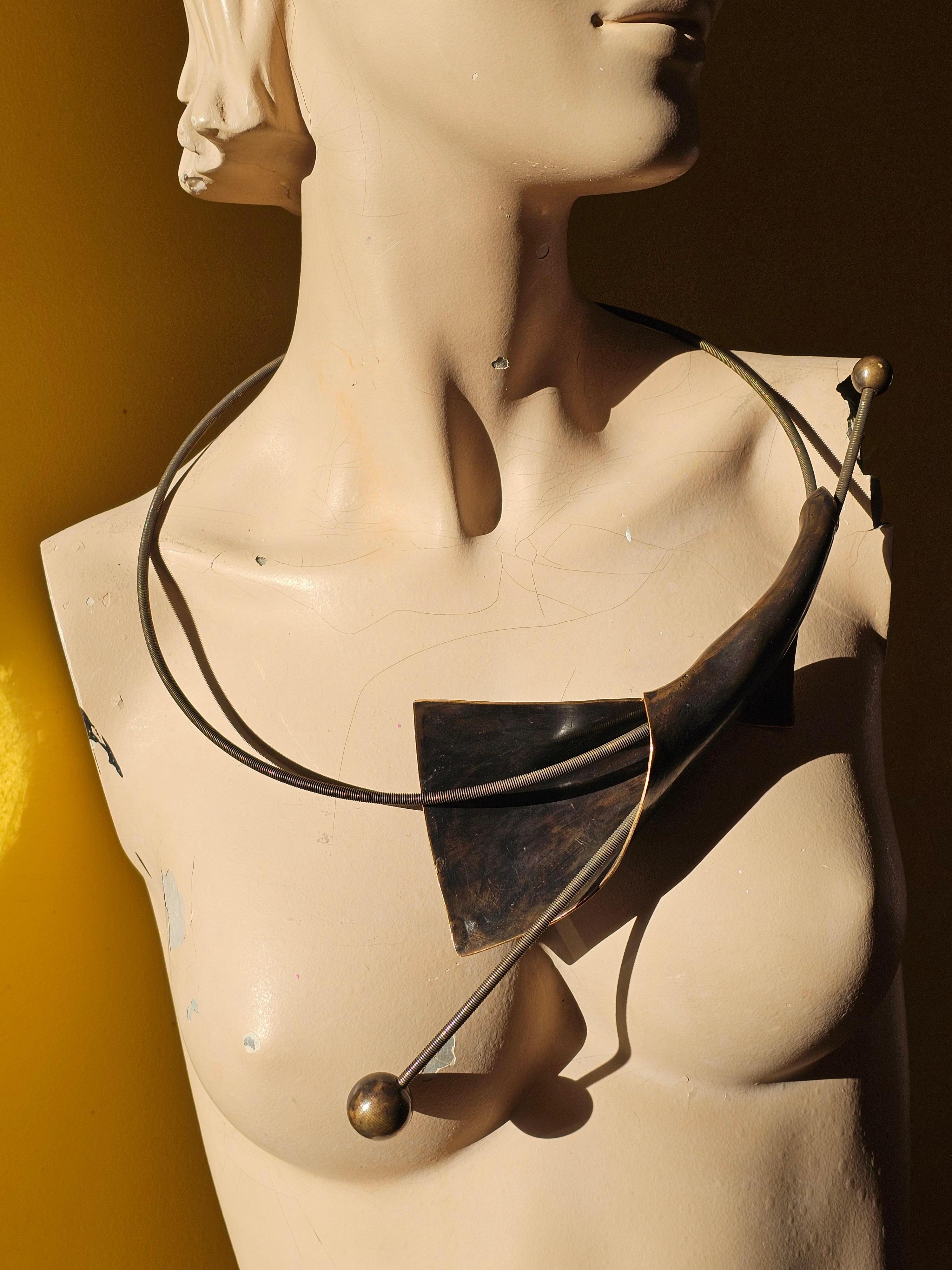 Alina Alamorean Black Moon Sculptural Contemporary Statement Necklace Bronze For Sale 10