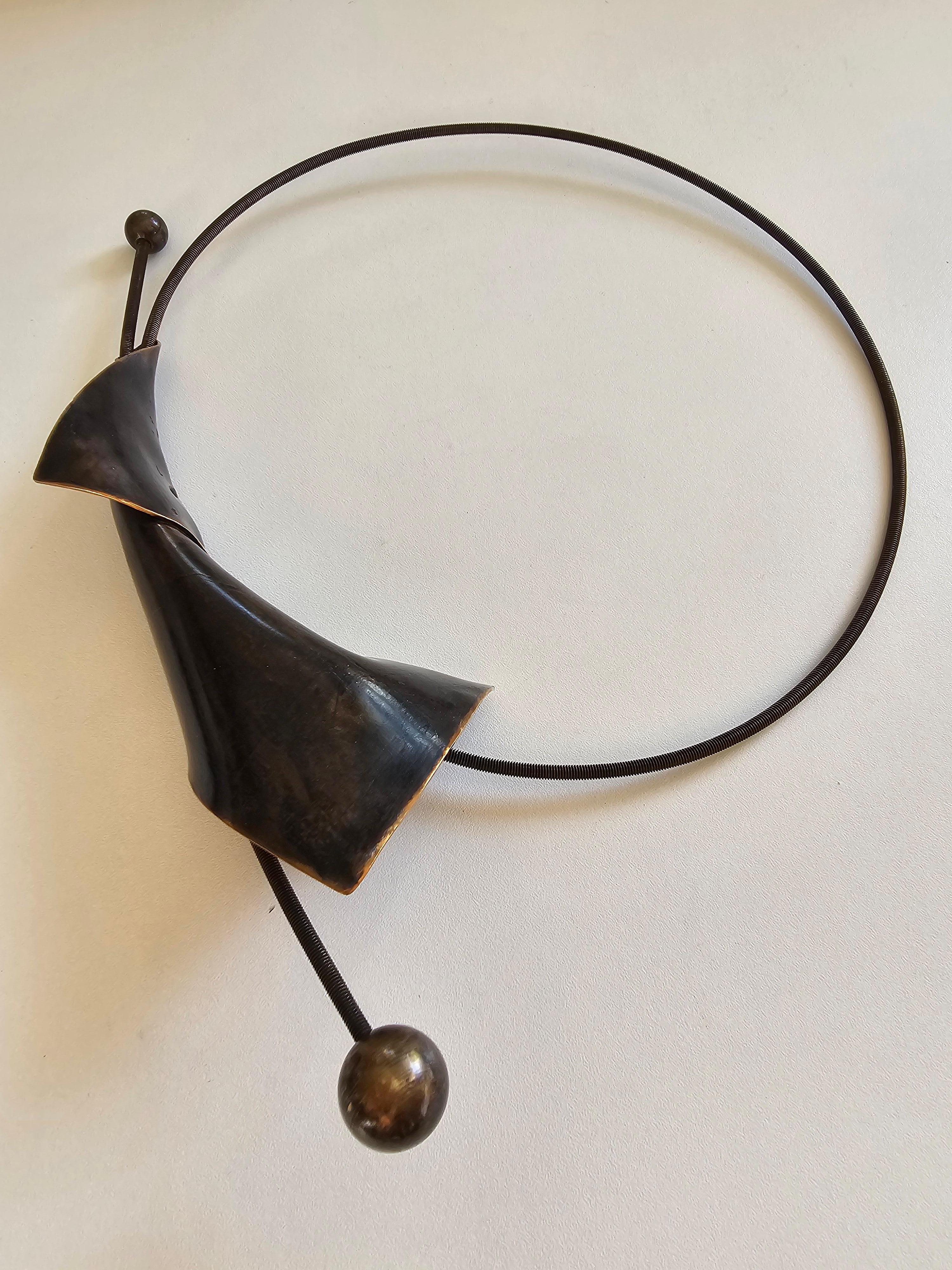 Alina Alamorean Black Moon Sculptural Contemporary Statement Necklace Bronze For Sale 3