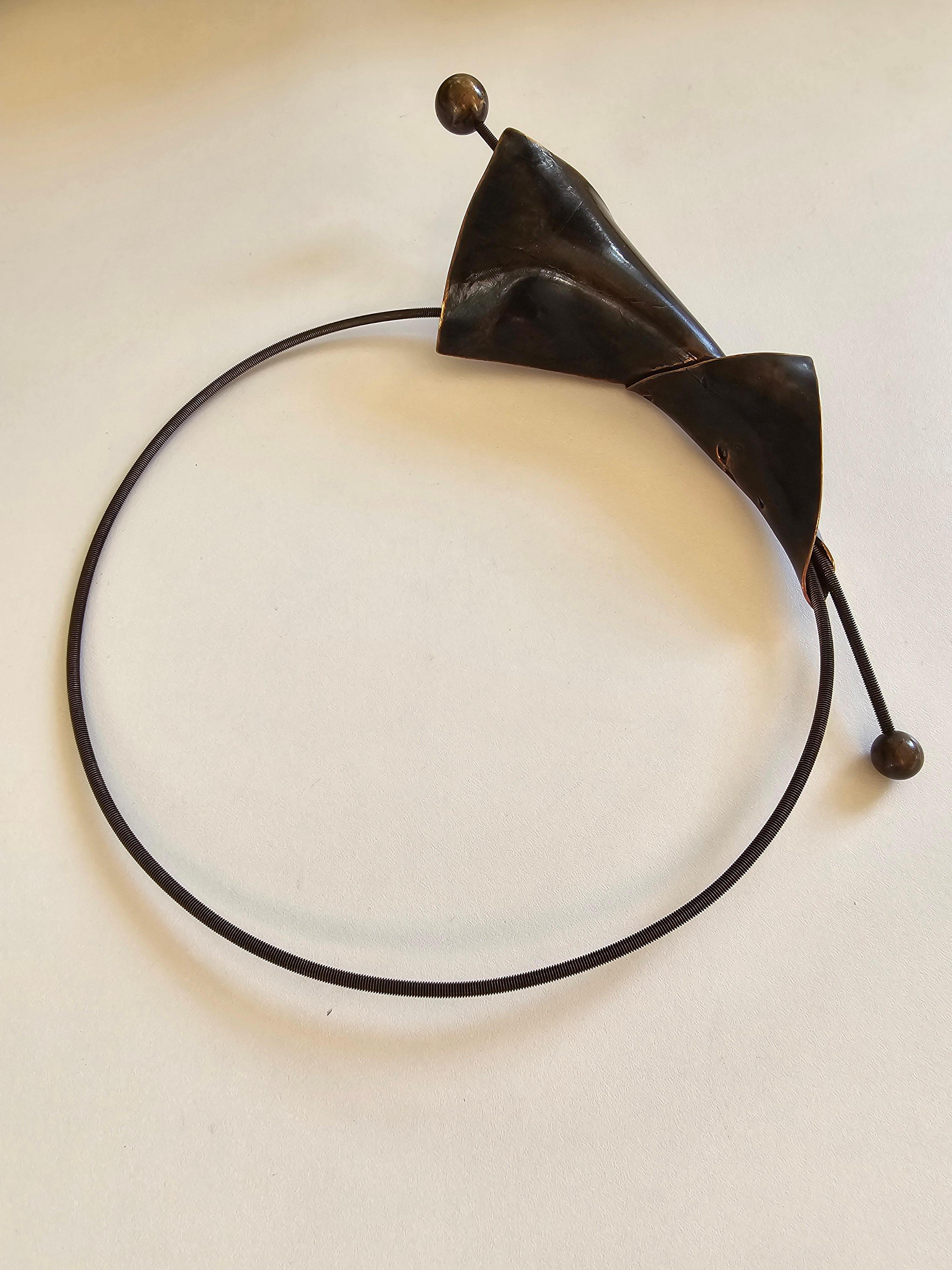 Alina Alamorean Black Moon Sculptural Contemporary Statement Necklace Bronze For Sale 4
