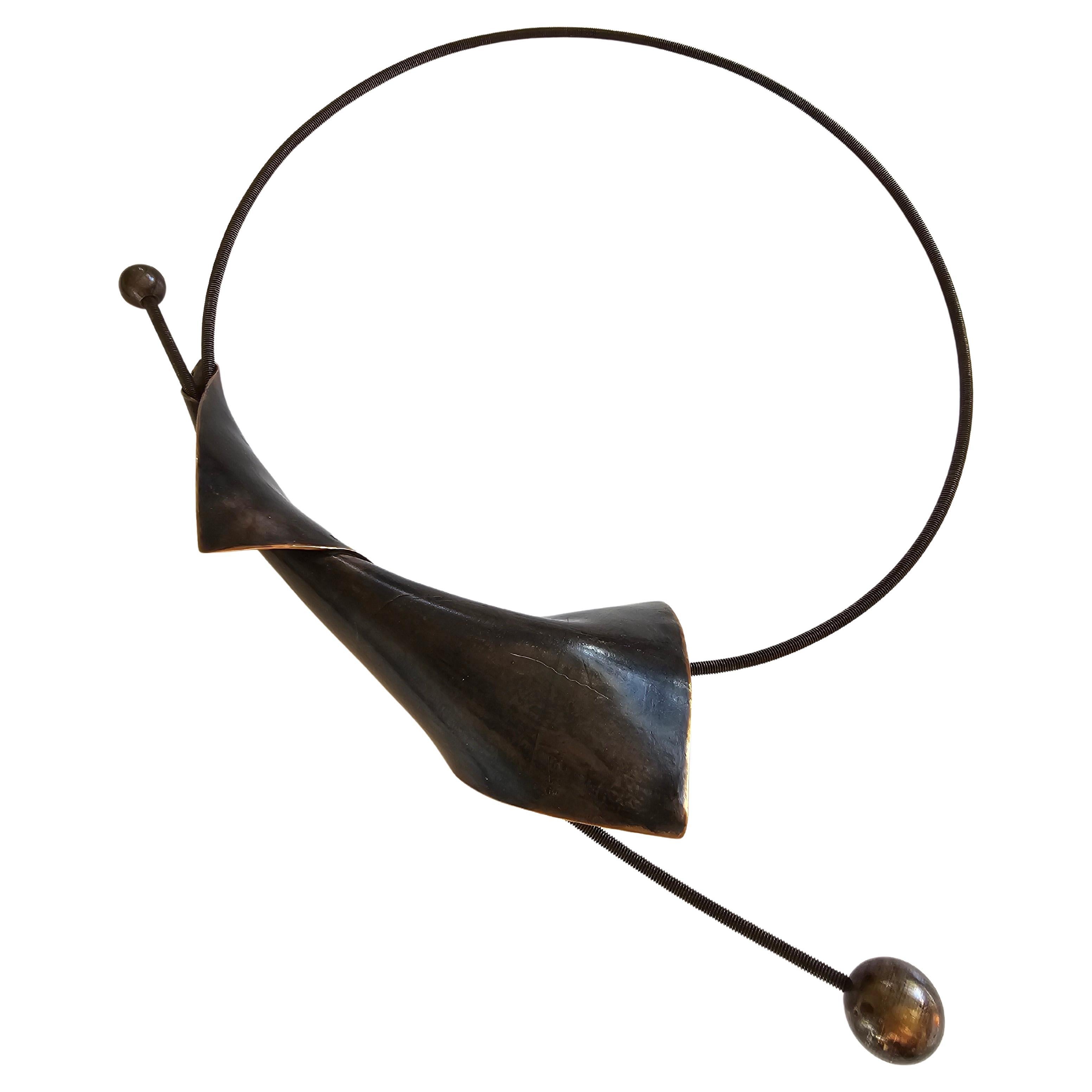 Alina Alamorean Black Moon Sculptural Contemporary Statement Necklace Bronze For Sale