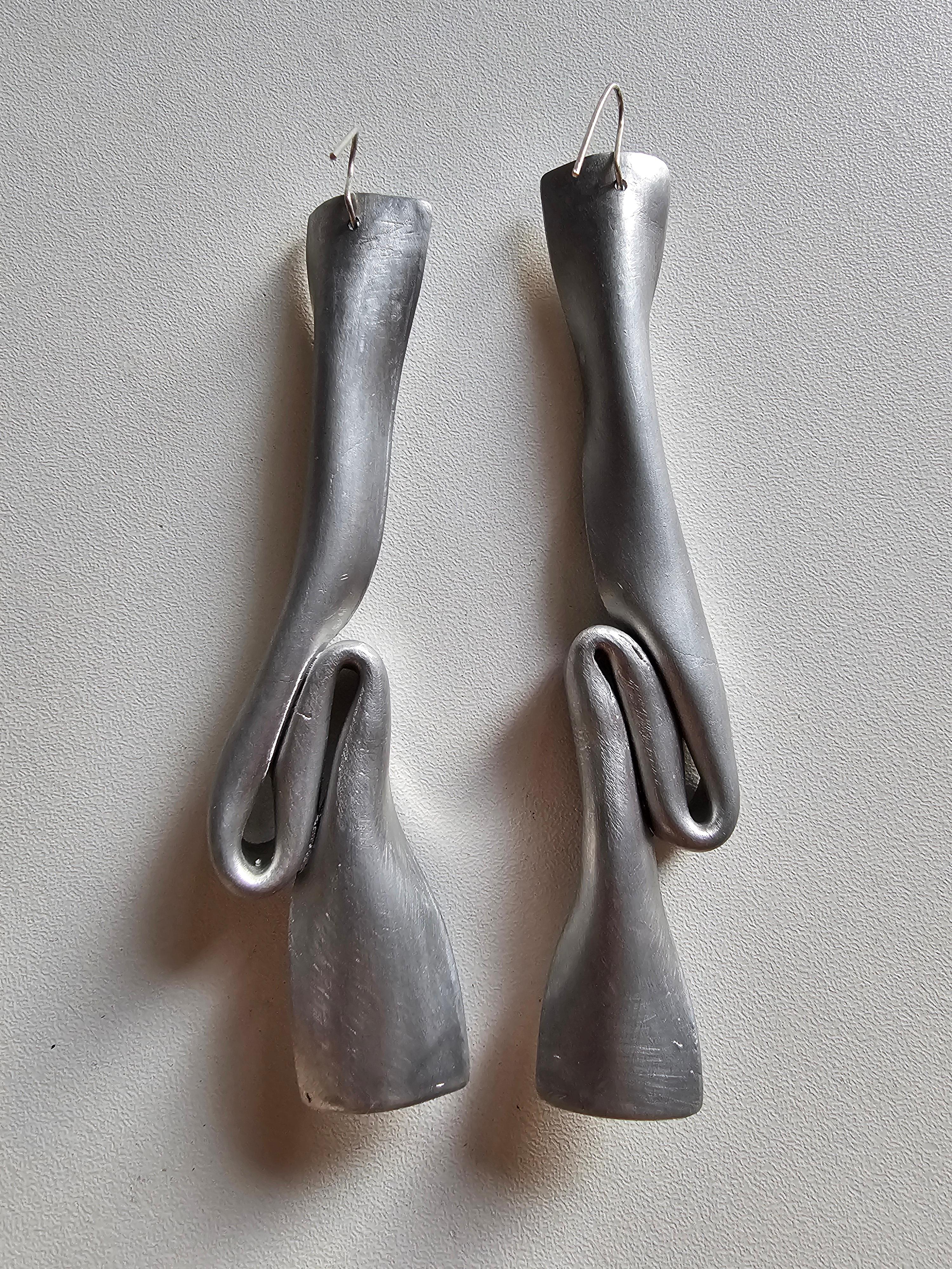 Women's Alina Alamorean Long Comma Sculptural Contemporary Statement Earrings Aluminium For Sale