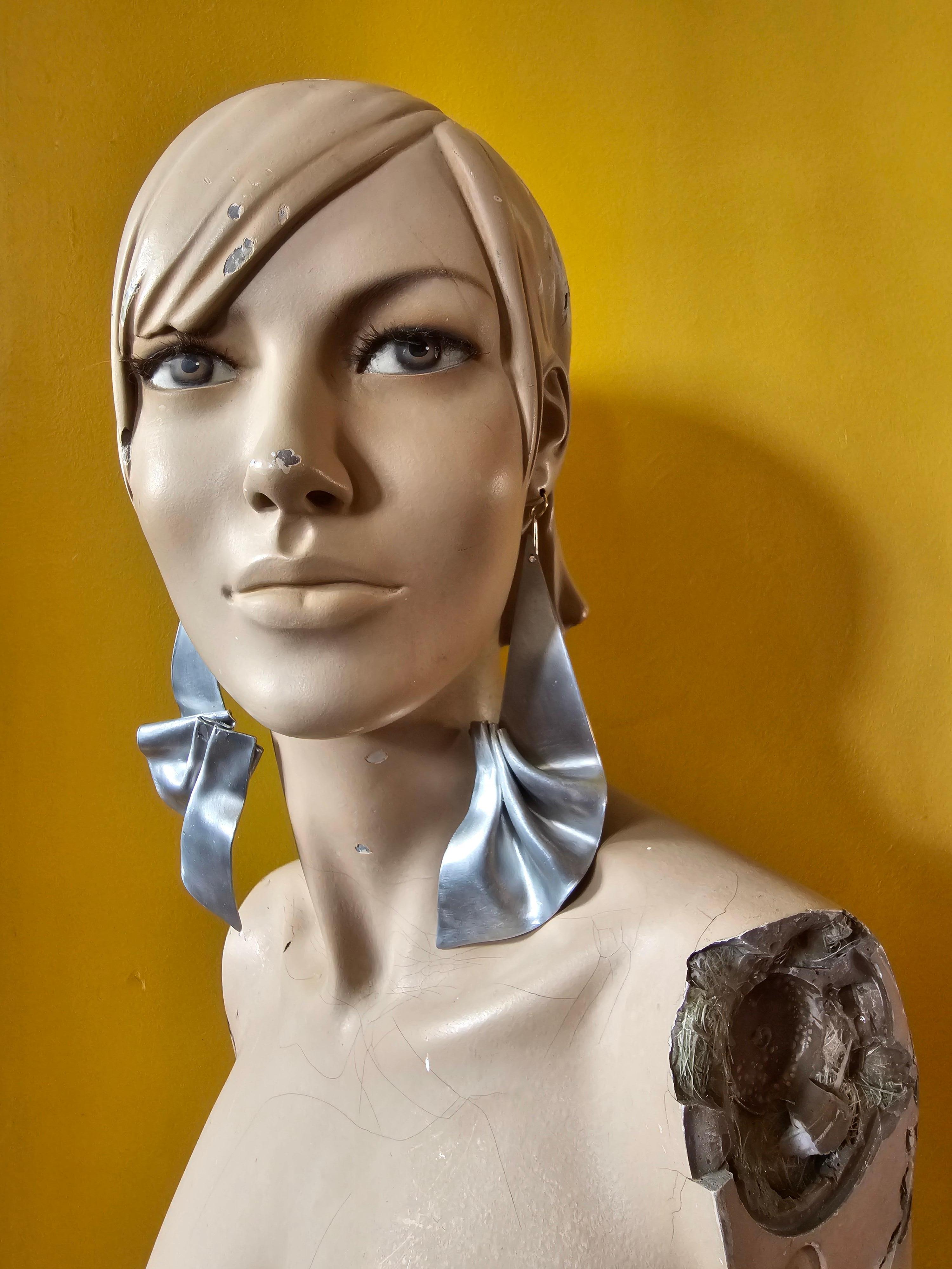 Alina Alamorean Long Pleats Sculptural Contemporary Statement Earrings Aluminium For Sale 3