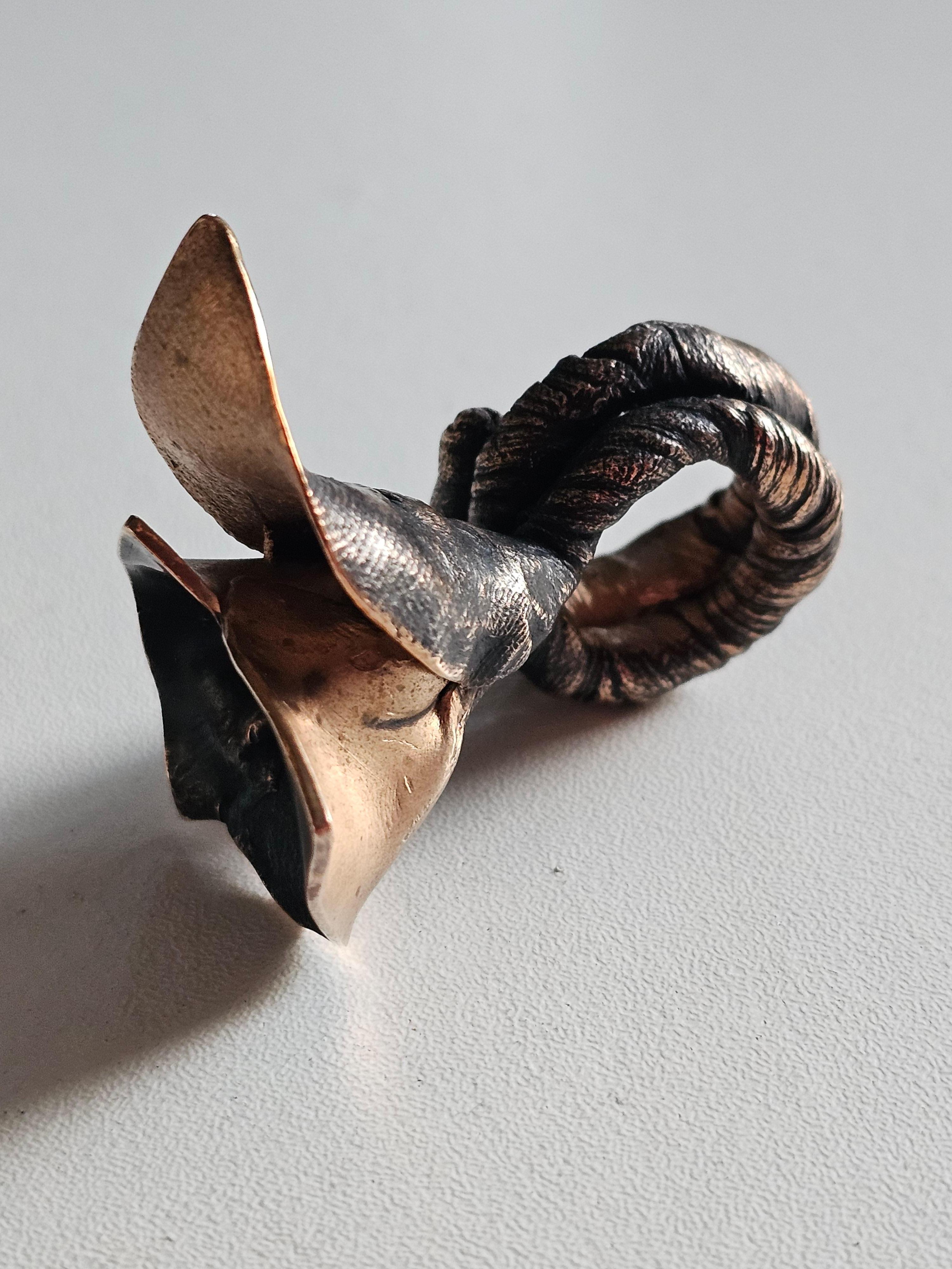 Alina Alamorean Piccolo fiore dell'amore Anello scultoreo contemporaneo Bronzo nero in vendita 3