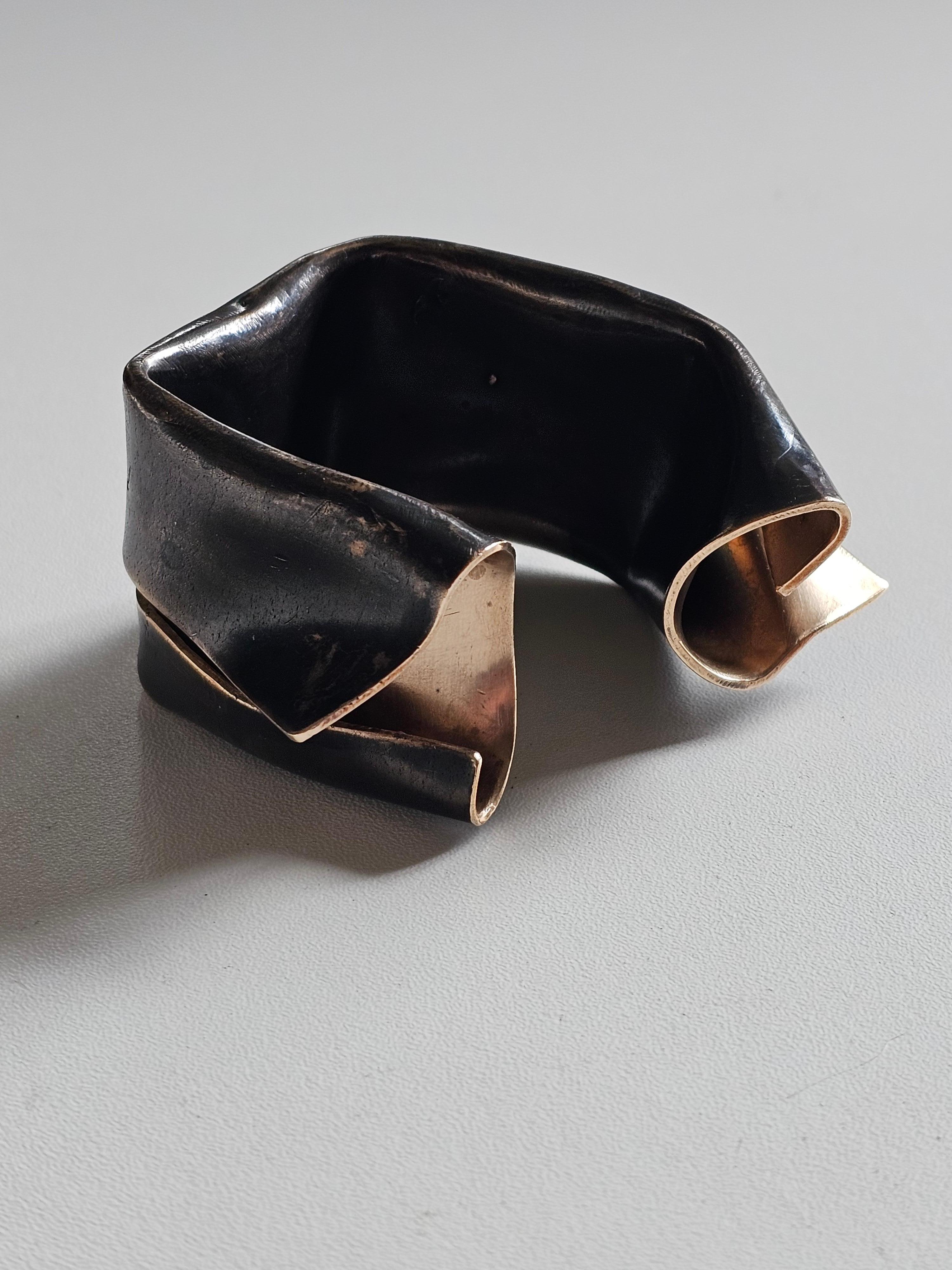 Alina Alamorean Pleats Contemporary Statement Cuff Bracelet Black Bronze For Sale 6