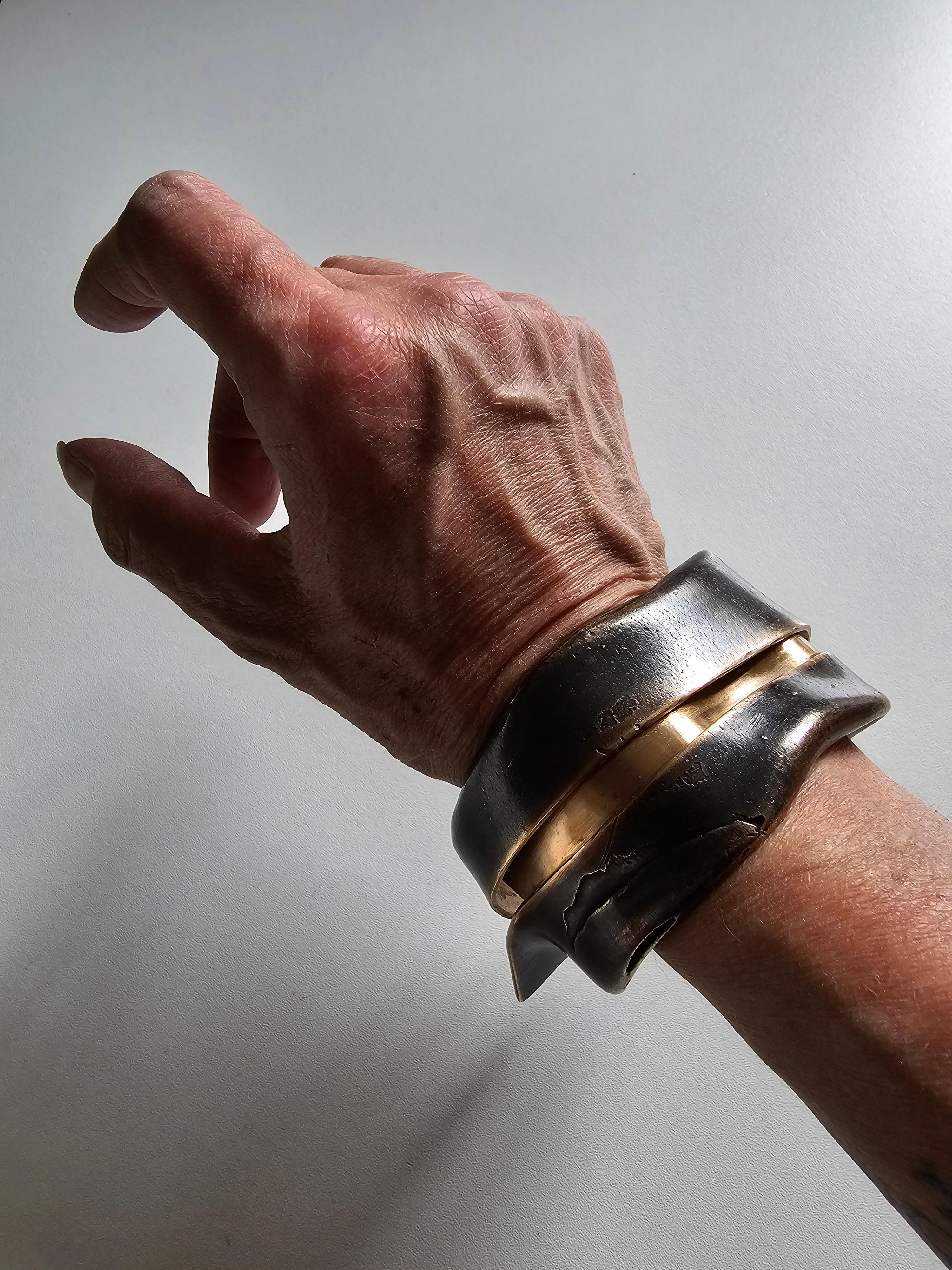 Alina Alamorean Pleats Contemporary Statement Cuff Bracelet Black Bronze For Sale 8
