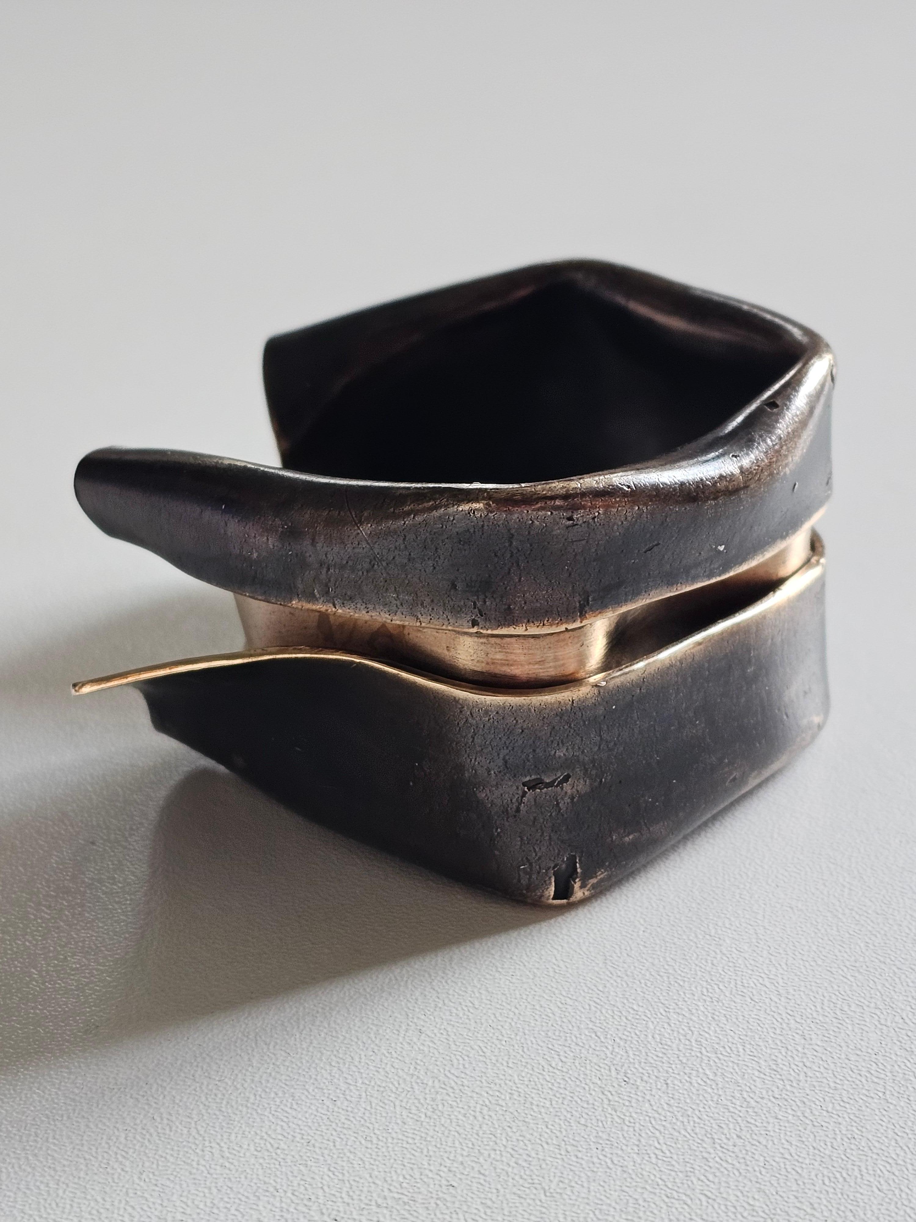 Women's Alina Alamorean Pleats Contemporary Statement Cuff Bracelet Black Bronze For Sale