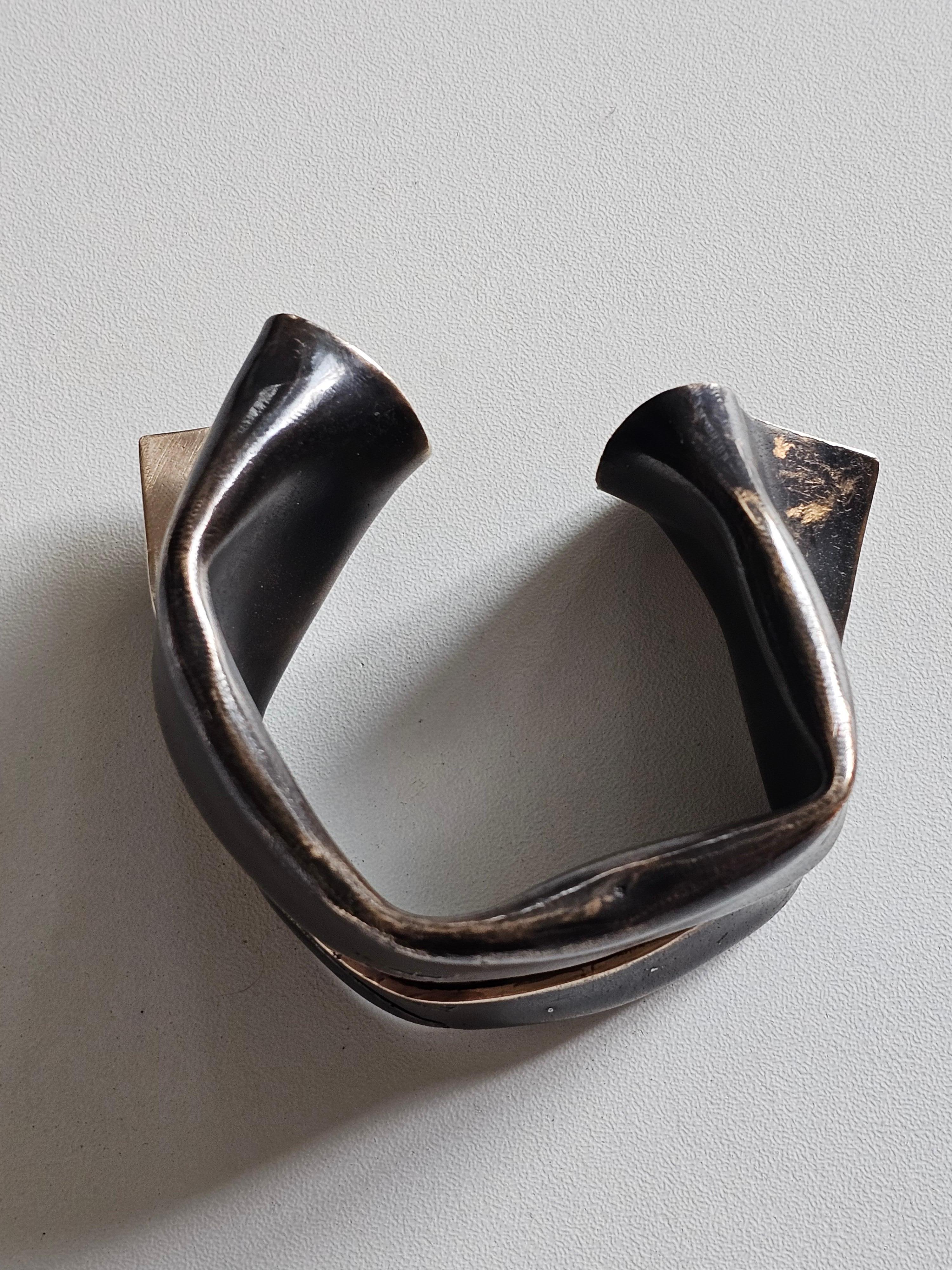 Alina Alamorean Pleats Contemporary Statement Cuff Bracelet Black Bronze For Sale 1