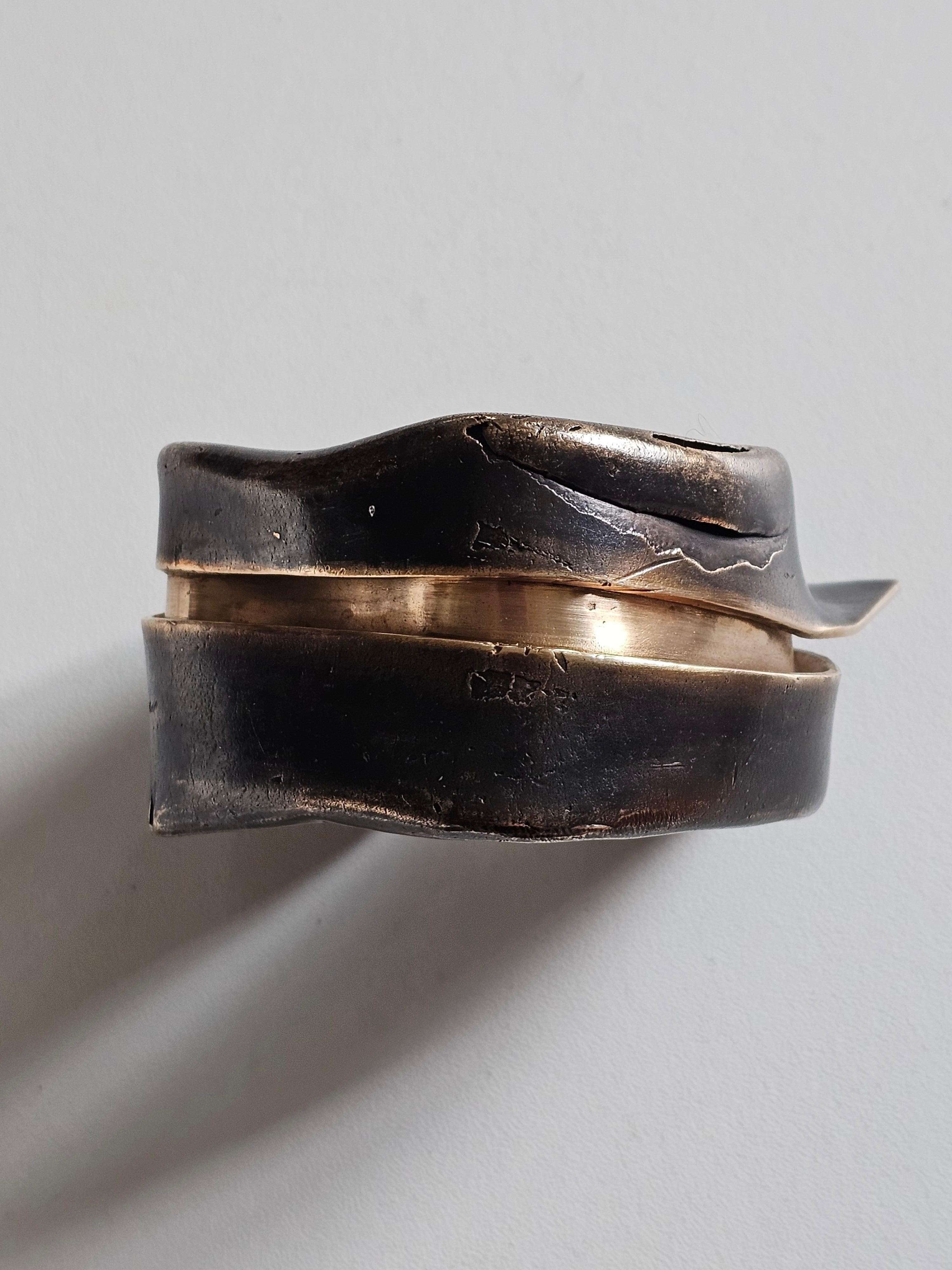 Alina Alamorean Pleats Contemporary Statement Cuff Bracelet Black Bronze For Sale 2