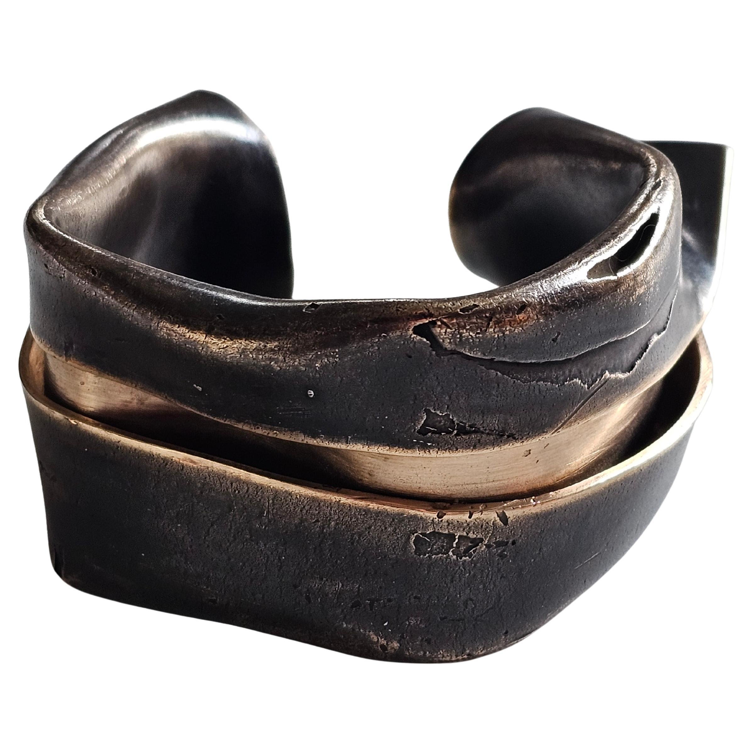 Alina Alamorean Pleats Contemporary Statement Cuff Bracelet Black Bronze For Sale