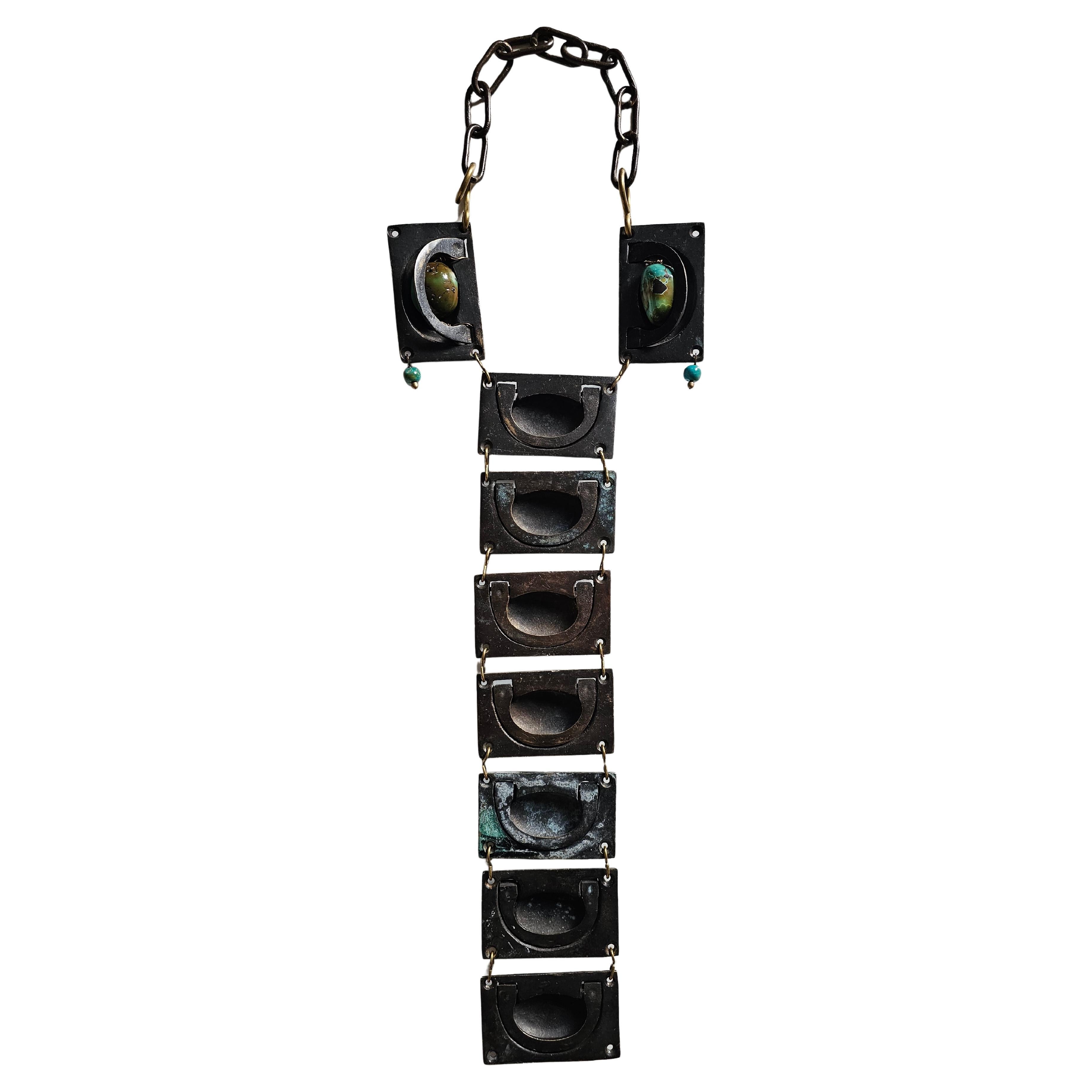 Alina Alamorean Secret Drawers - Collana contemporanea in ottone e turchese in vendita