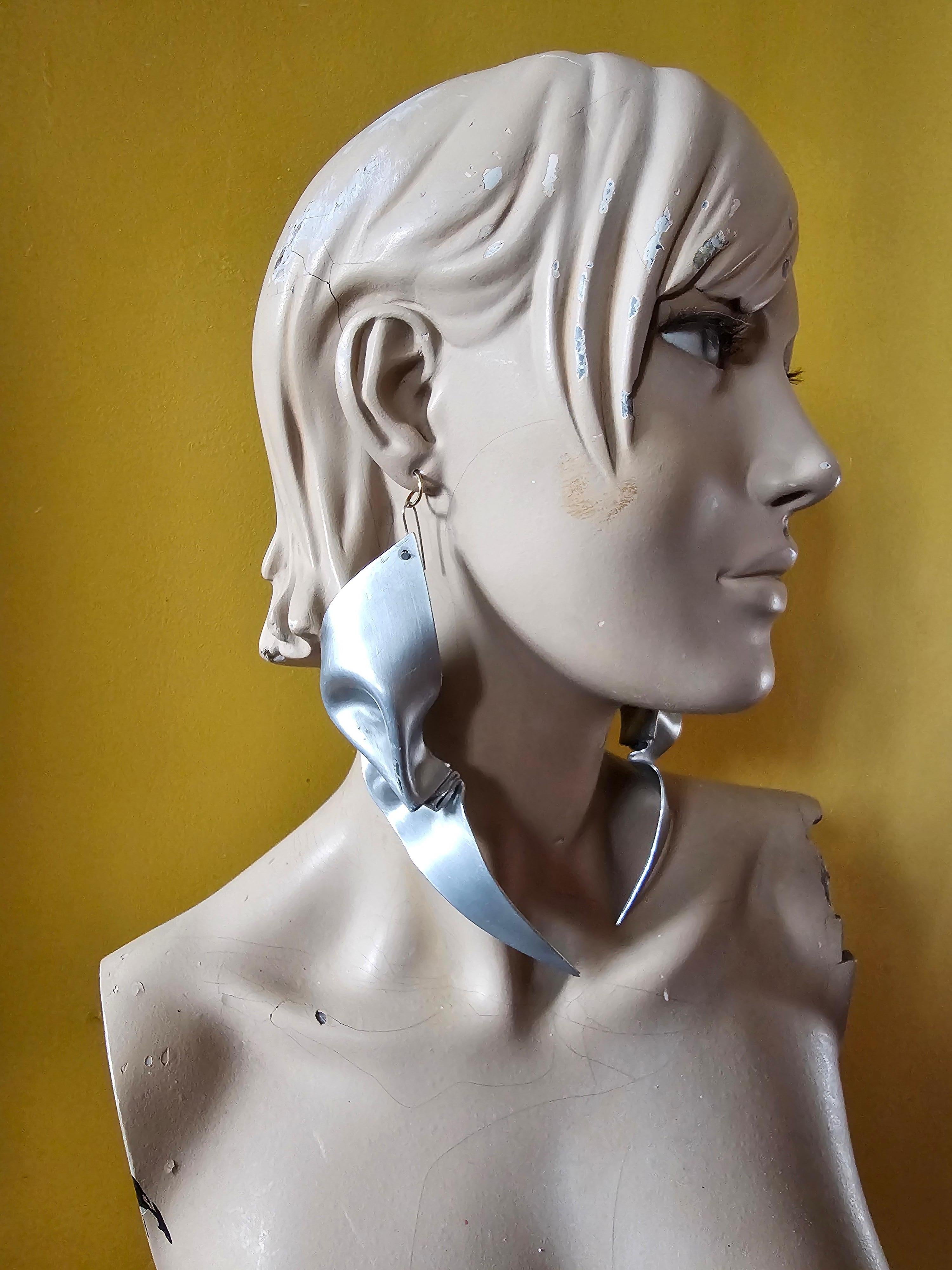 Alina Alamorean Shields Sculptural Contemporary Statement Earrings Aluminium For Sale 2