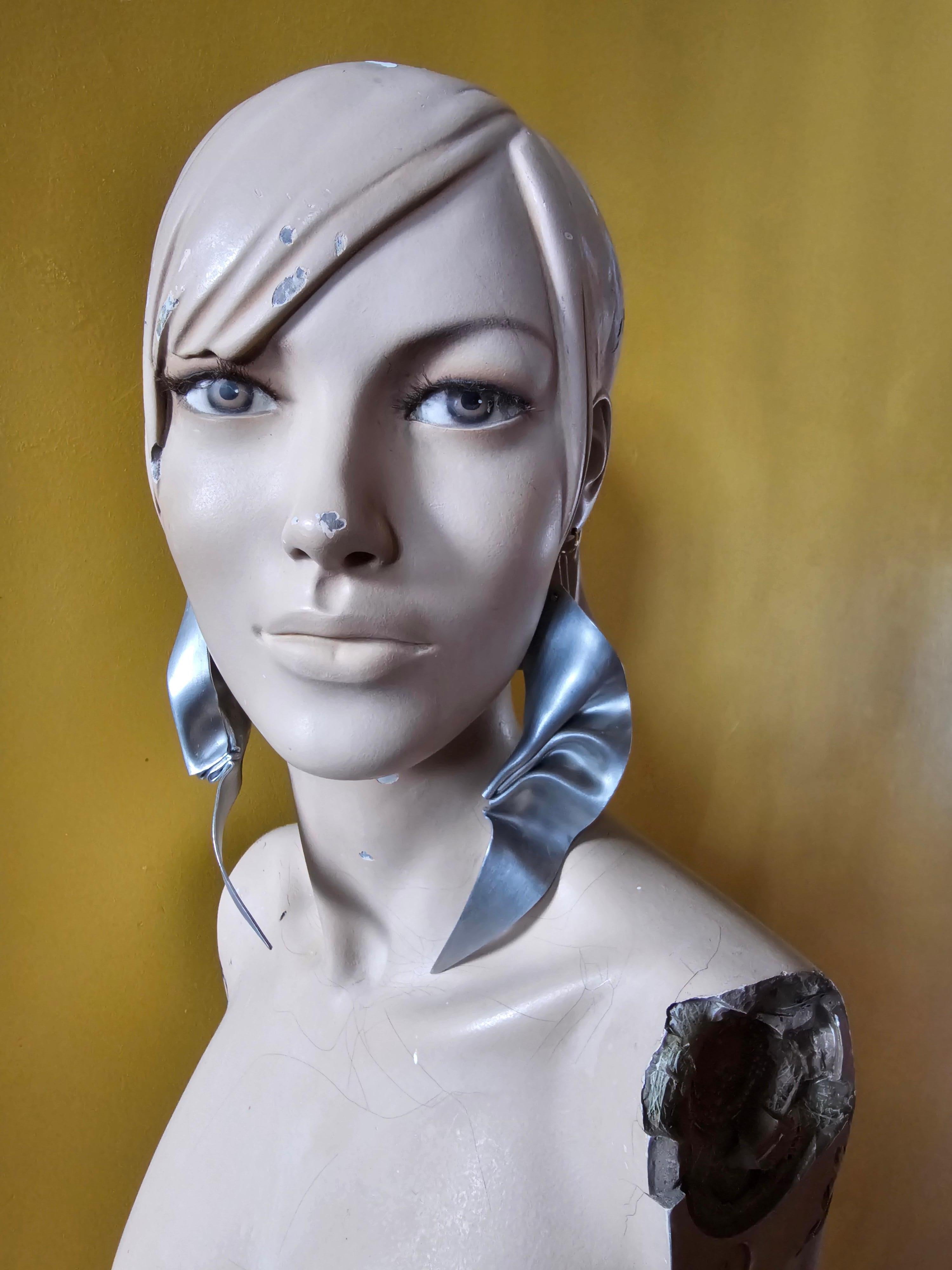 Alina Alamorean Shields Sculptural Contemporary Statement Earrings Aluminium For Sale 3