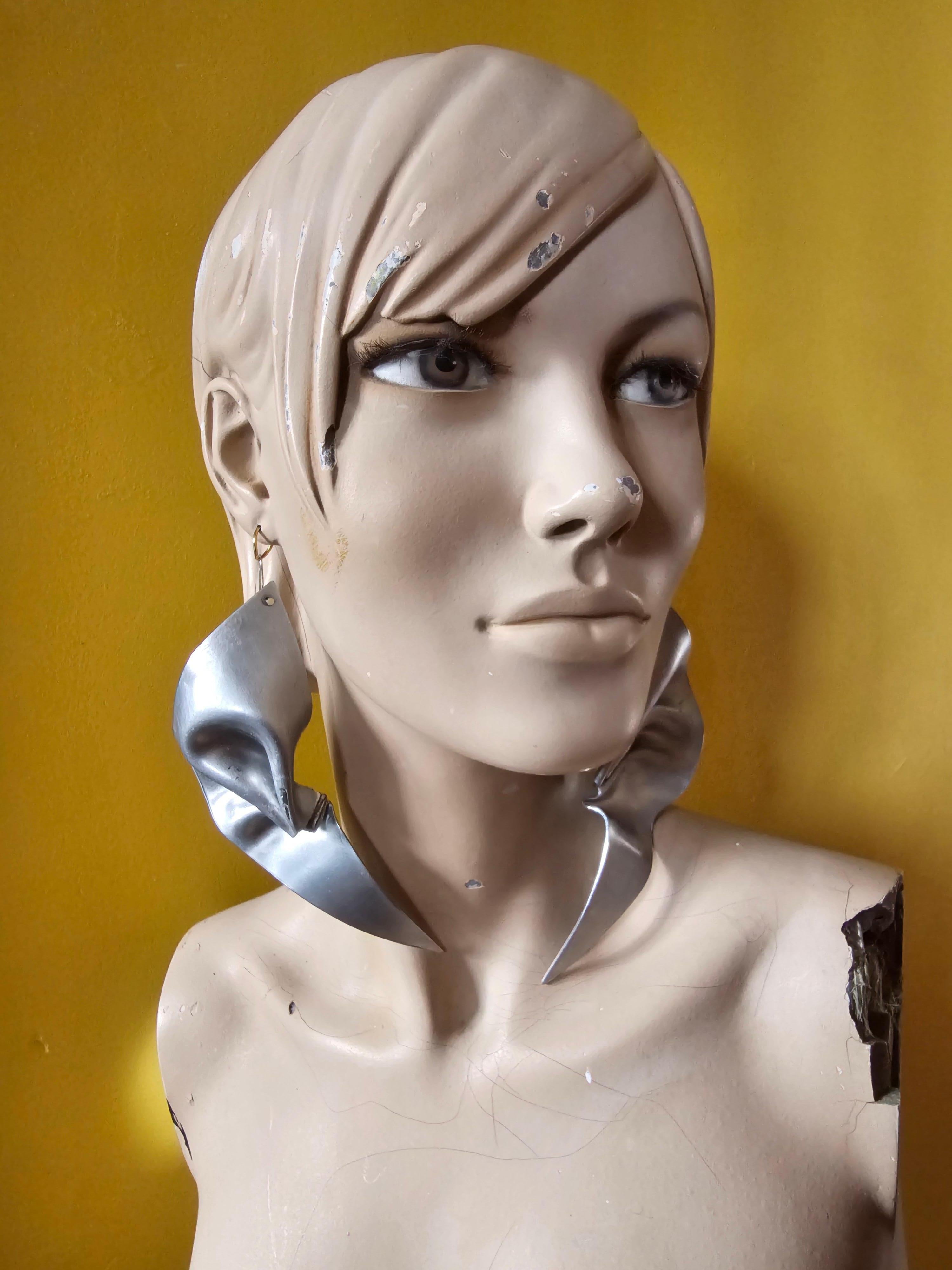 Alina Alamorean Shields Sculptural Contemporary Statement Earrings Aluminium For Sale 4