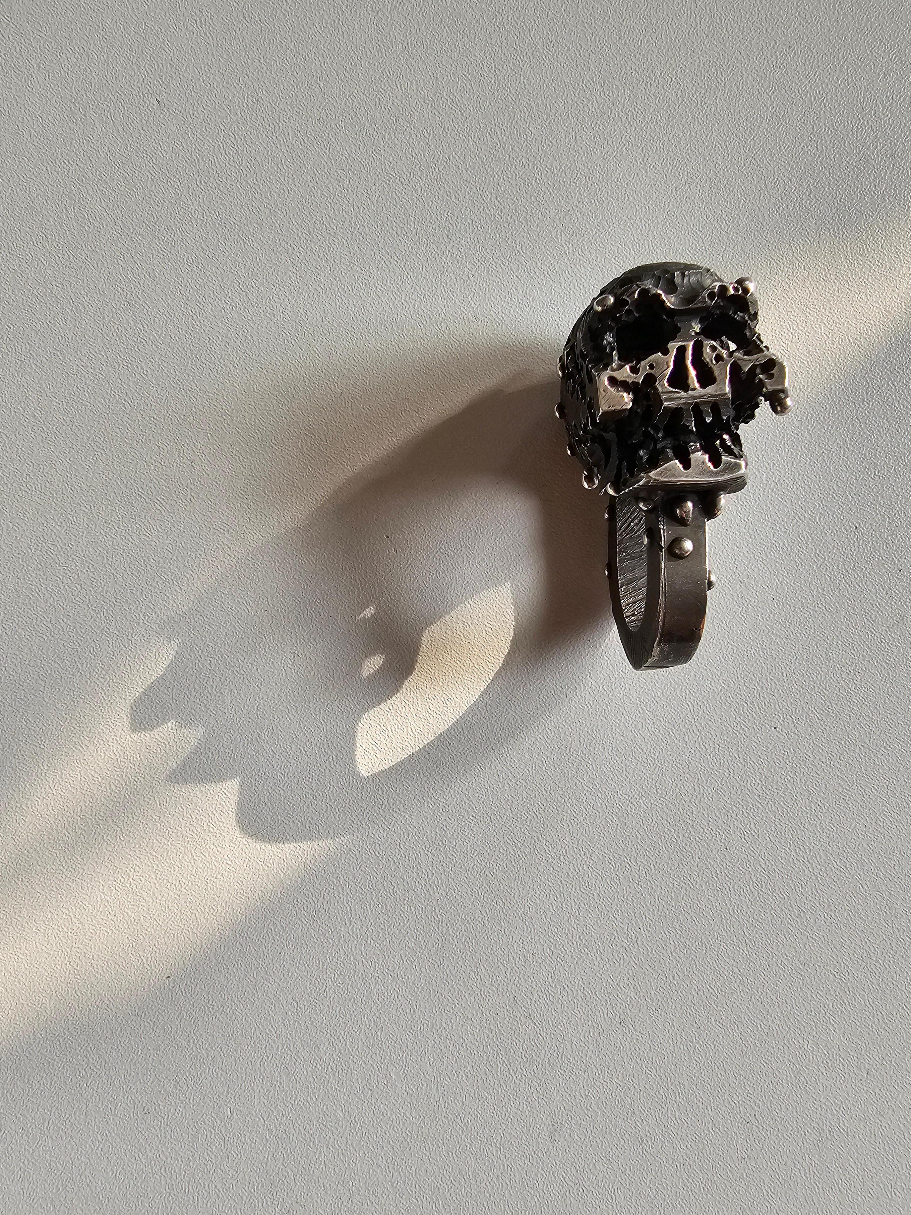 Alina Alamorean Skull Sculpted Contemporary Statement Ring Black Silver For Sale 14